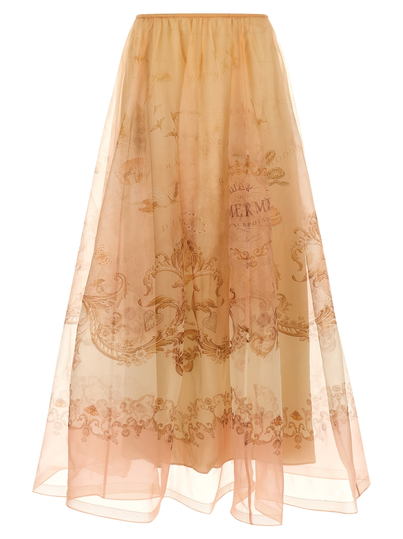 Zimmermann Hypnotic Printed Silk-organza Midi Skirt In Brown
