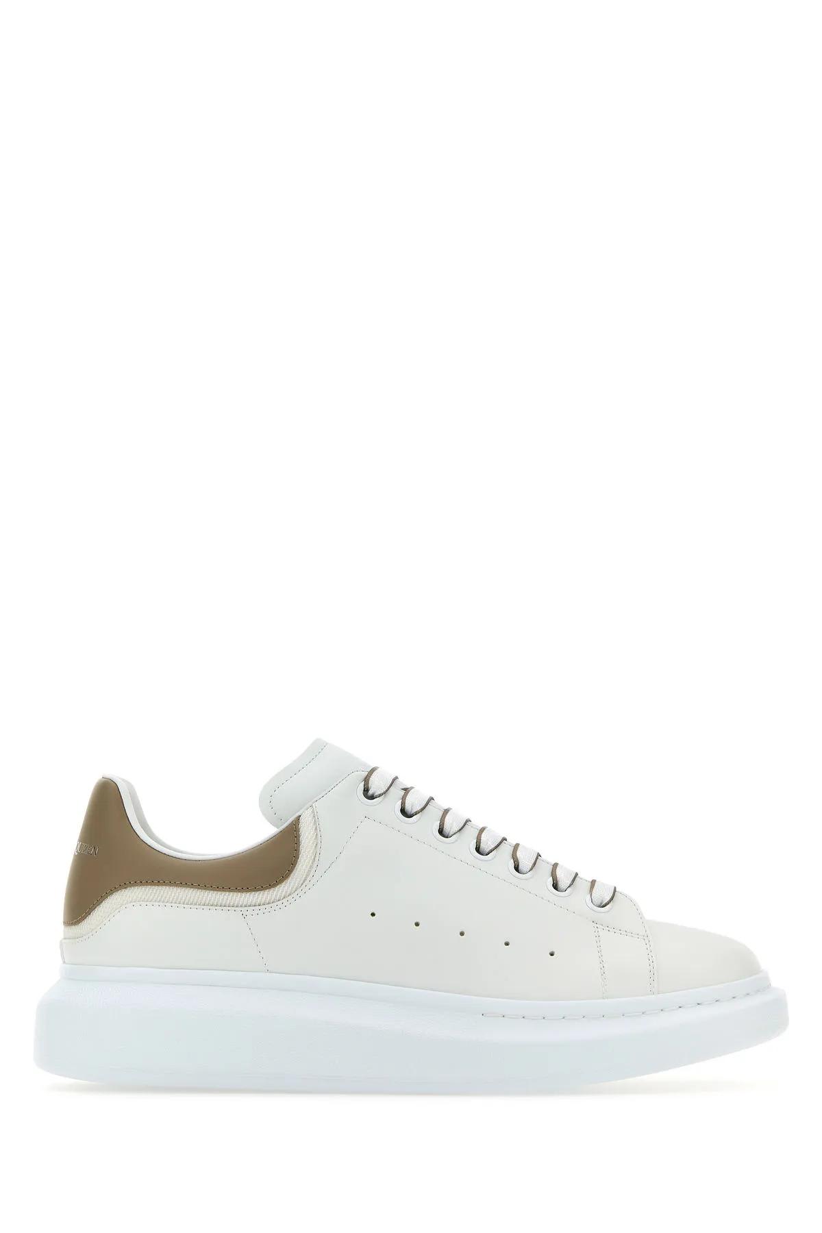 White Leather Sneakers With Dove Grey Leather Heel