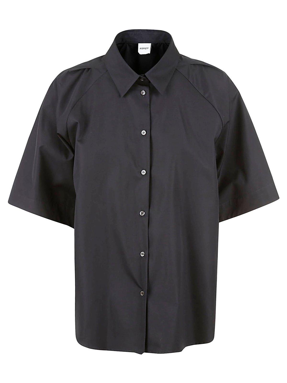 Aspesi Buttoned Short-sleeved Shirt In Black