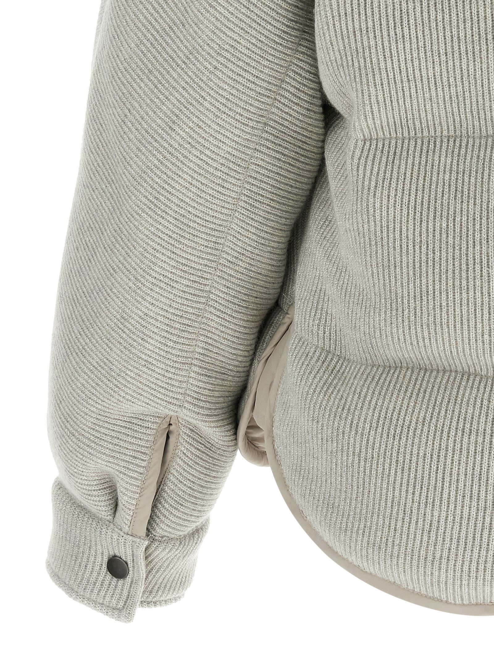 Brunello Cucinelli Lame Wool Down Jacket In Silver
