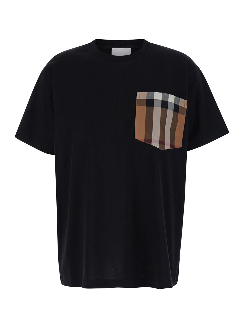 Shop Burberry Black T-shirt With Check Pocket In Cotton Woman