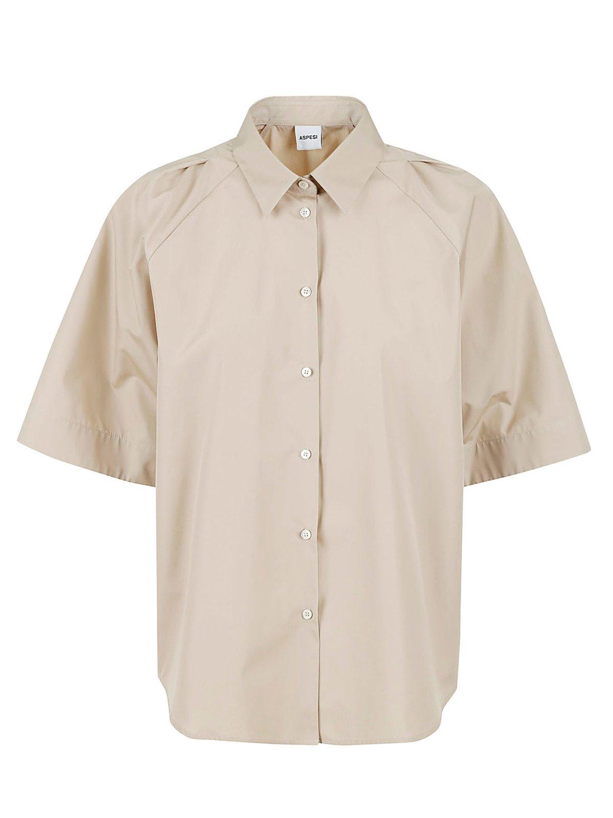 Shop Aspesi Buttoned Short-sleeved Shirt In Beige