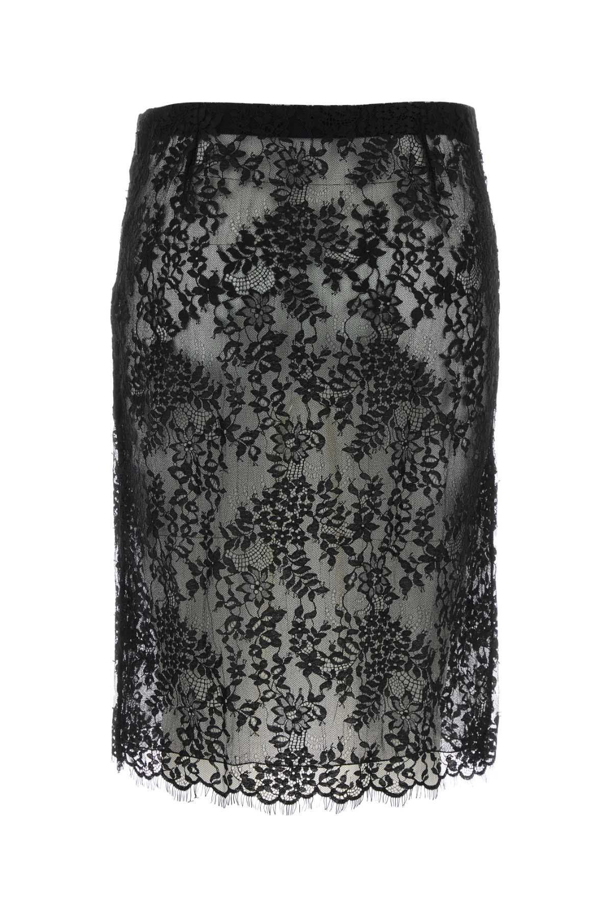 Shop Saint Laurent Black Lace Skirt In Noir