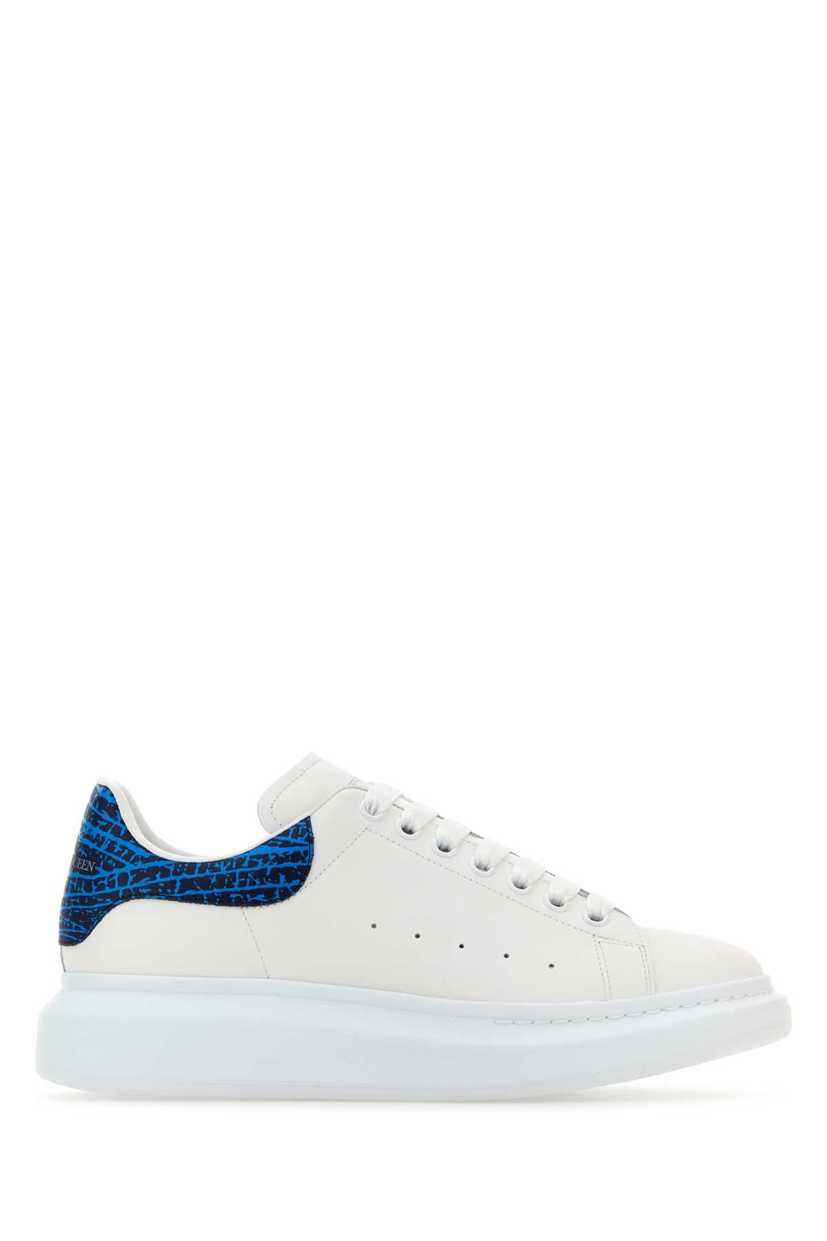 White Leather Sneakers With Printed Leather Heel