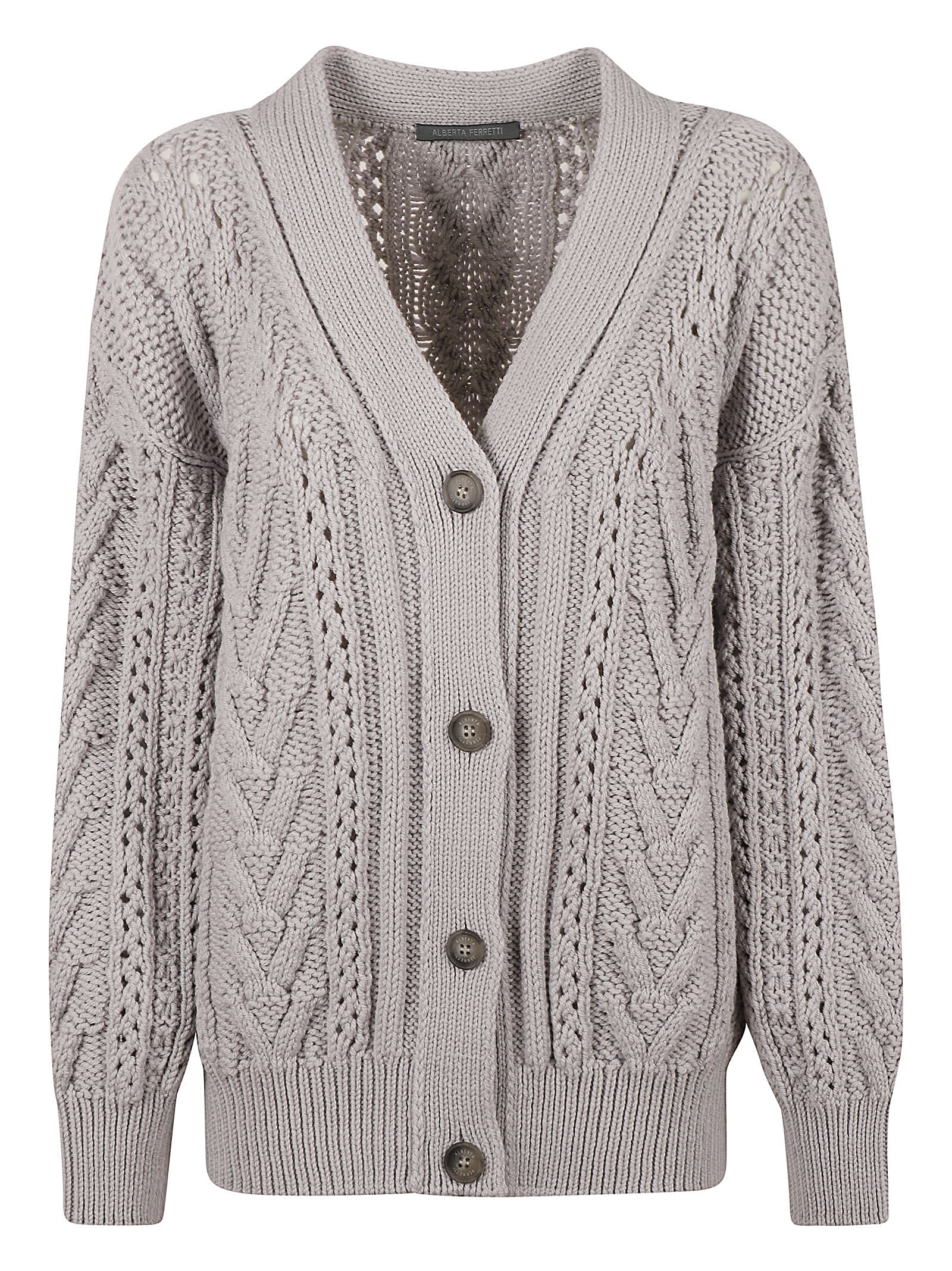 Shop Alberta Ferretti Knitted Buttoned Cardigan In Grey