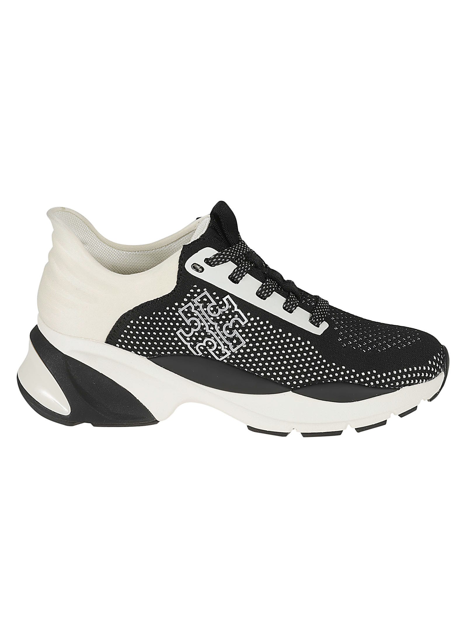 Shop Tory Burch Good Luck Knit Sneakers In Black/new Ivory