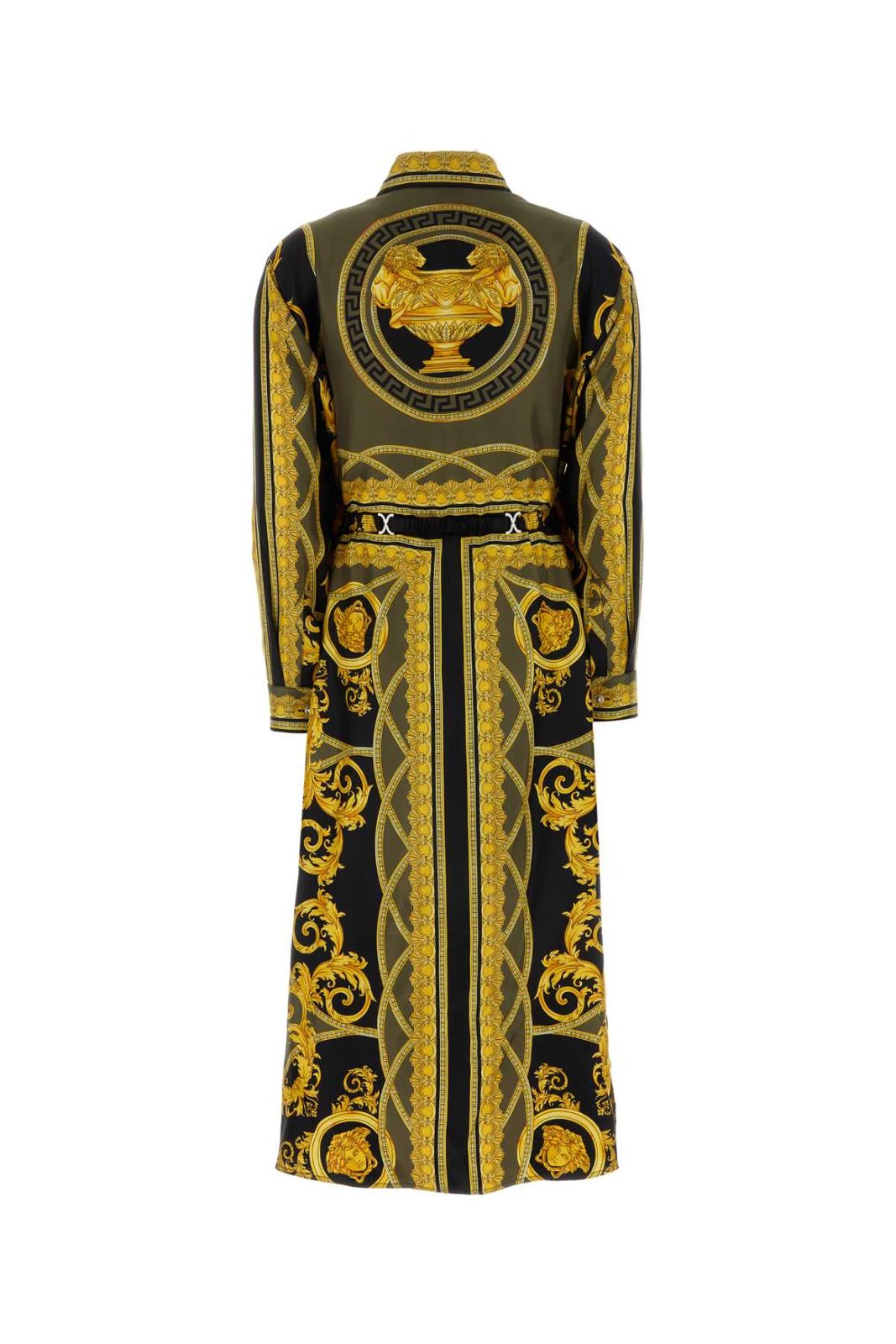 Shop Versace Barocco-printed Long-sleeved Midi Dress In Black/green