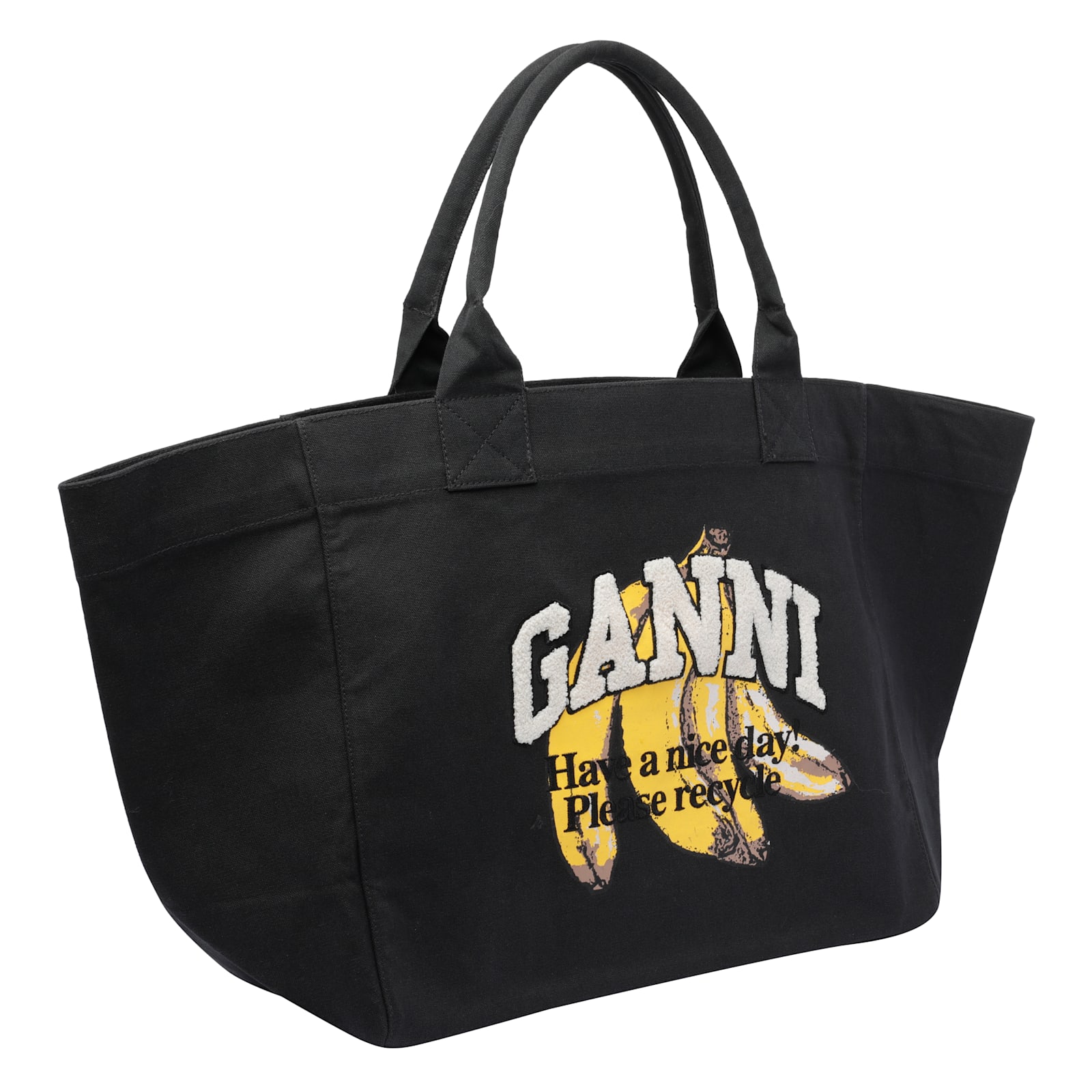 Ganni Banana Print Xxl Tote Bag In Black