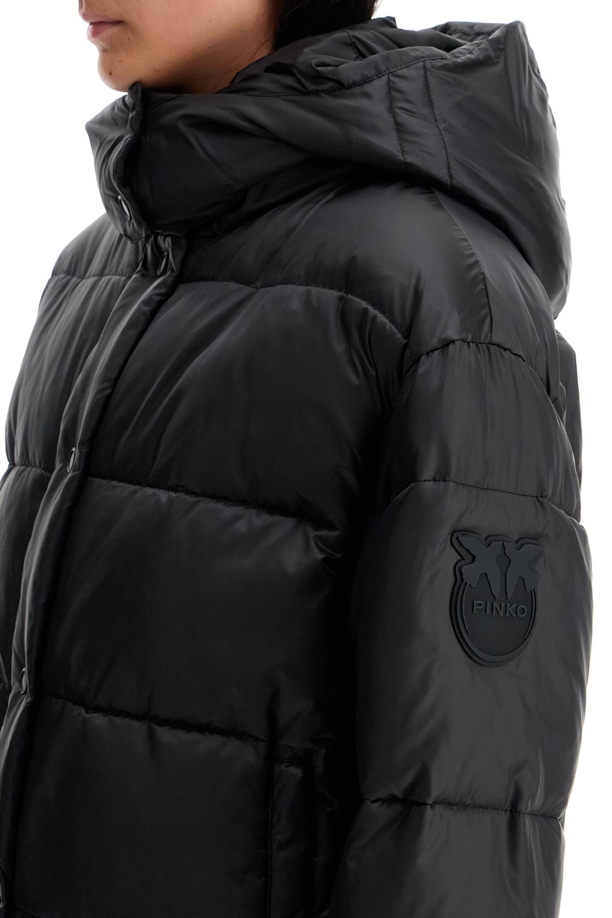 Shop Pinko Down Jacket With Logo Patch In Nero Limousine (white)