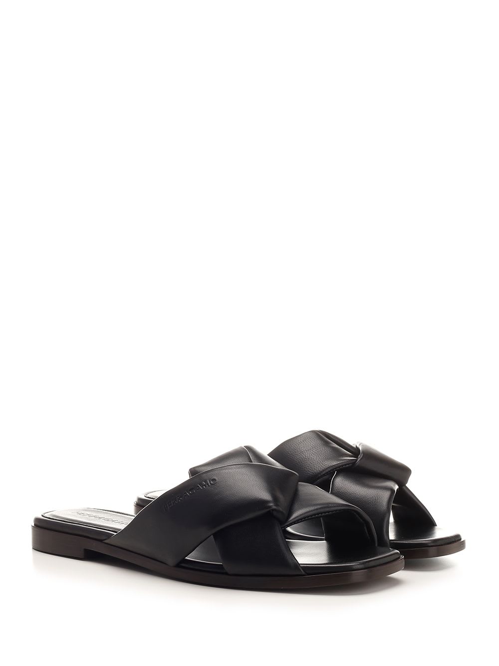 Shop Ferragamo Origami Knot Flat Sandal In Black