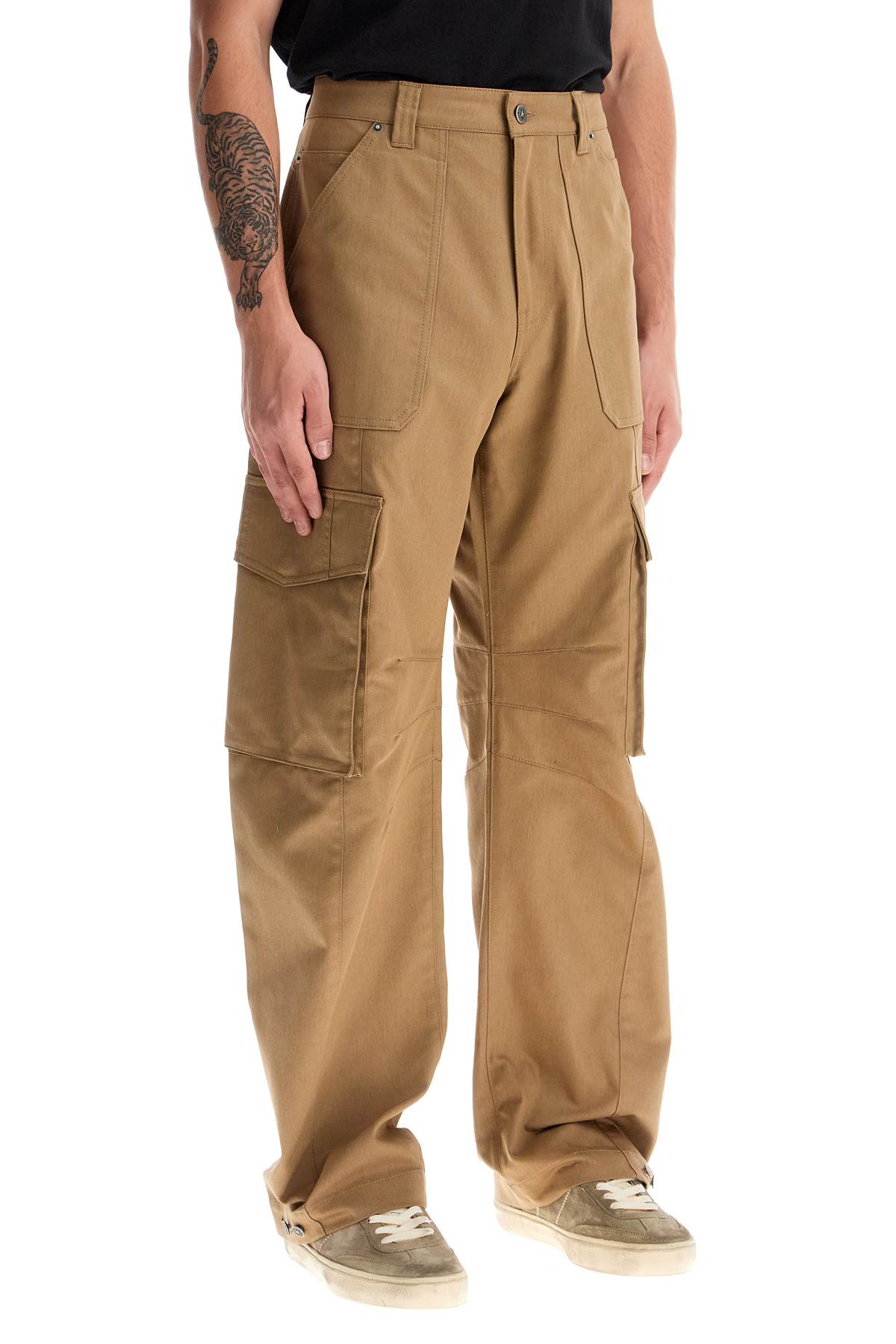 Shop Golden Goose Twill Cargo Pants In Italian In Khaki Beige (beige)