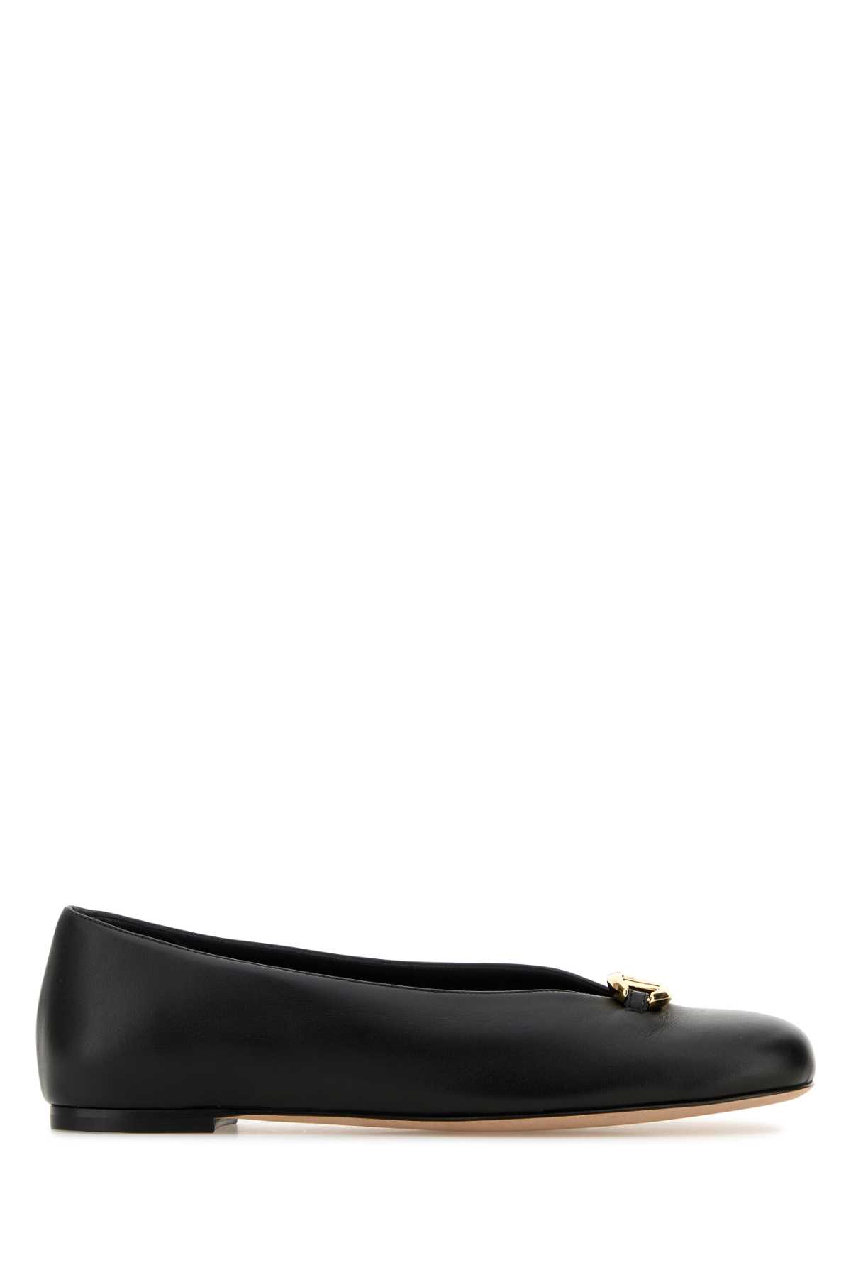 Valentino Garavani Black Leather Vlogo Studio Ballerinas