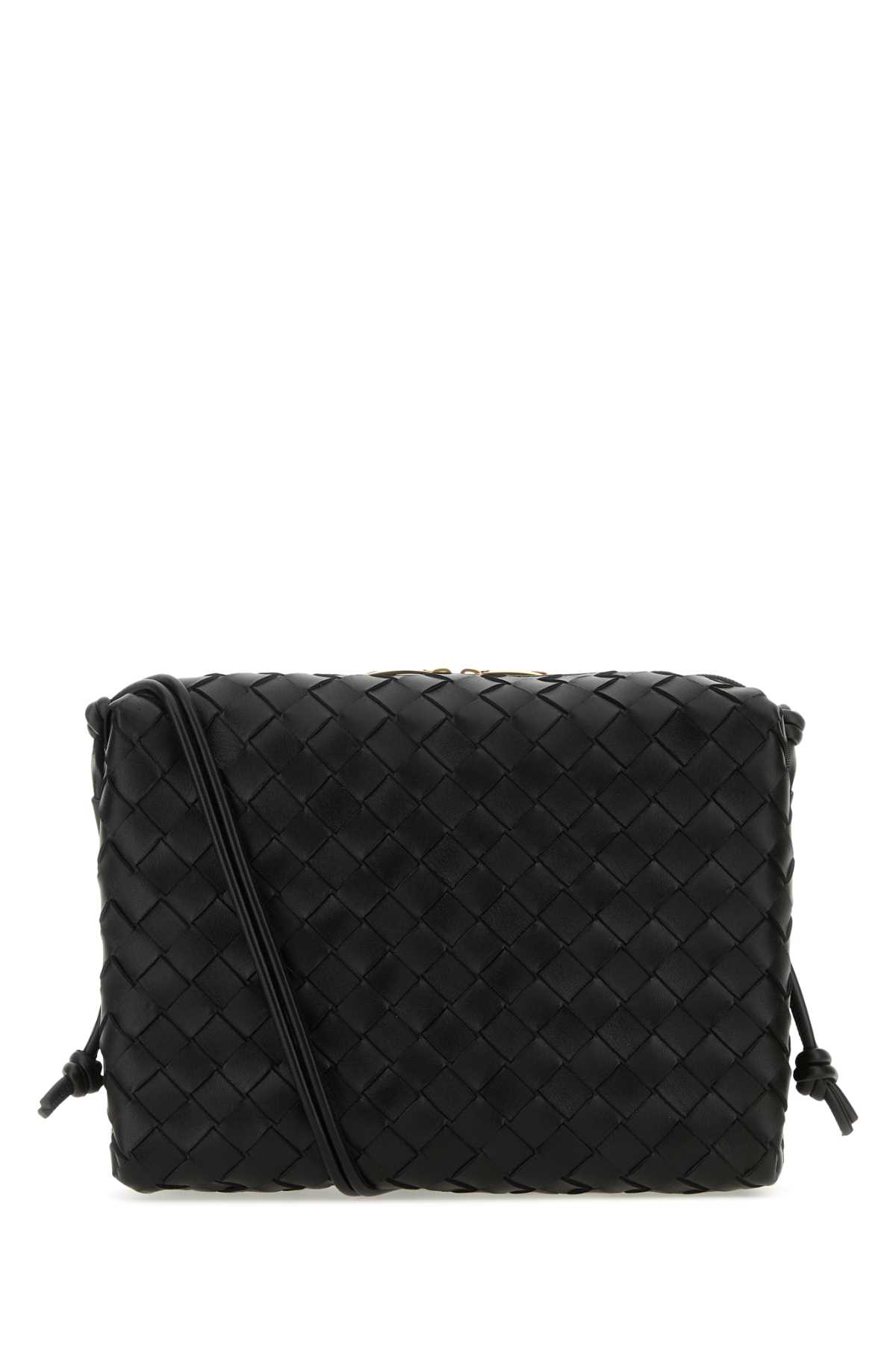 Shop Bottega Veneta Black Leather Small Loop Crossbody Bag In Blackgold