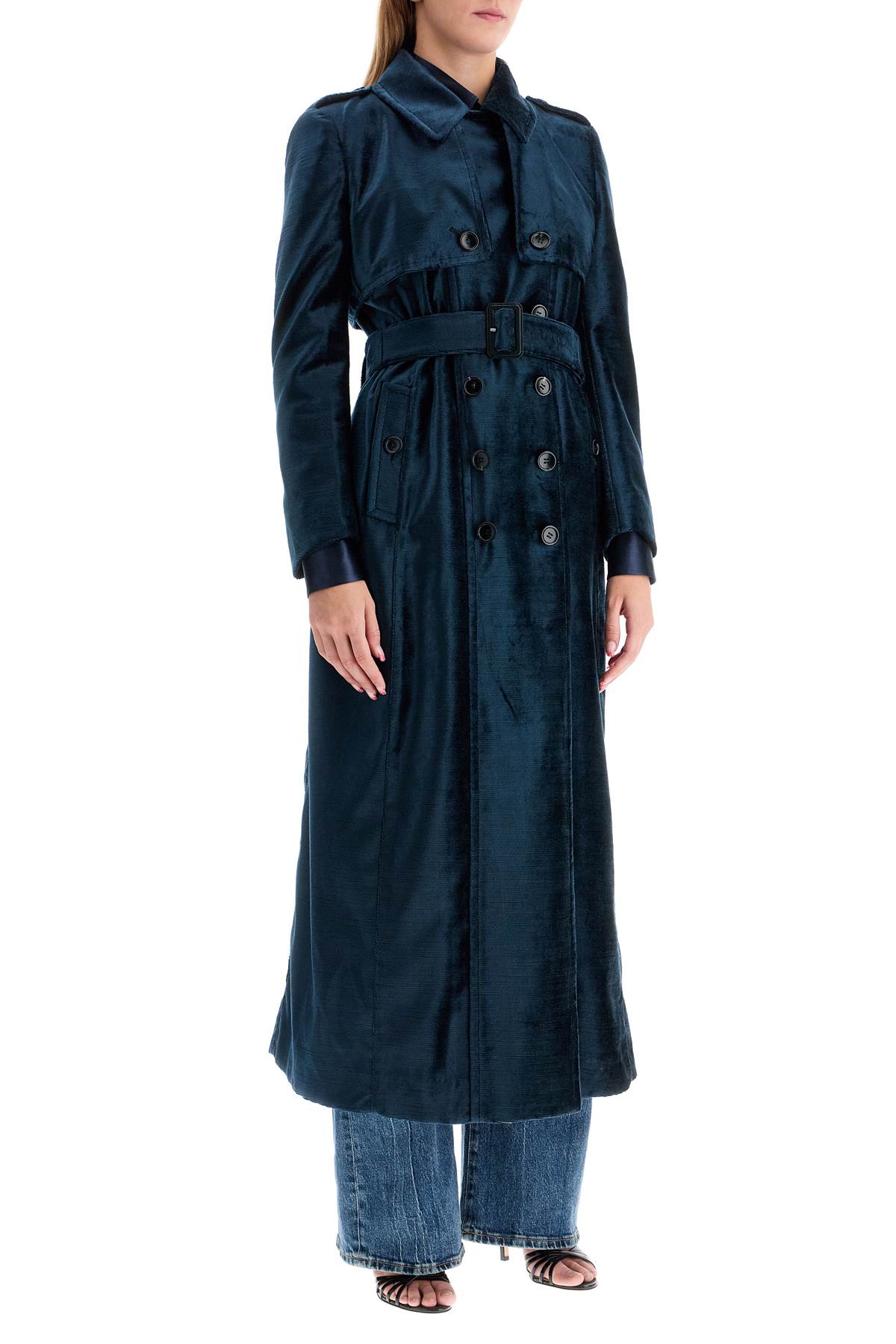 Shop Tom Ford Double-breasted Velvet Coat With Flame In Midnight Blue (blue)