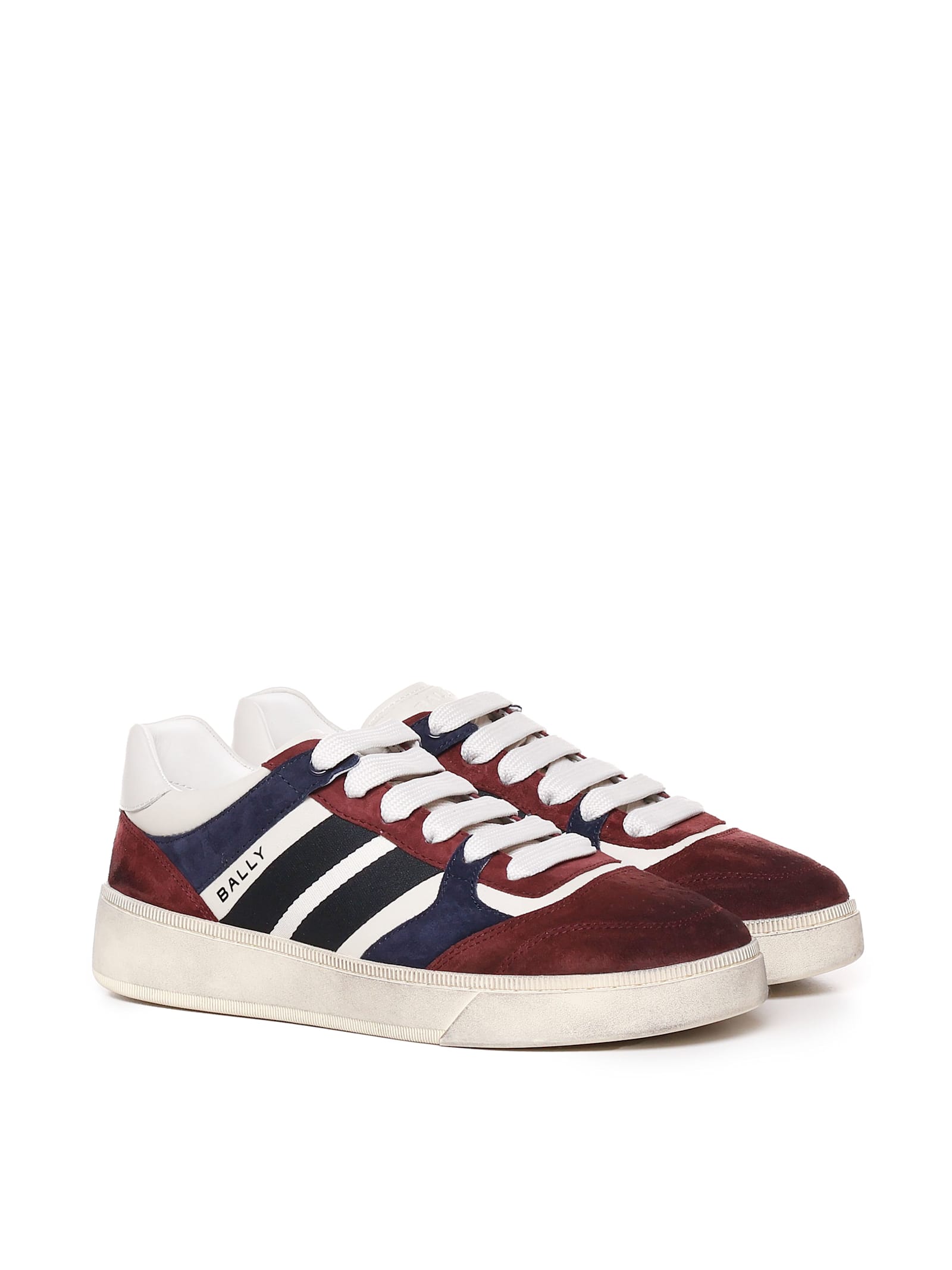 Shop Bally Sneakers In Suede And Calfskin In Burgundy, White, Black