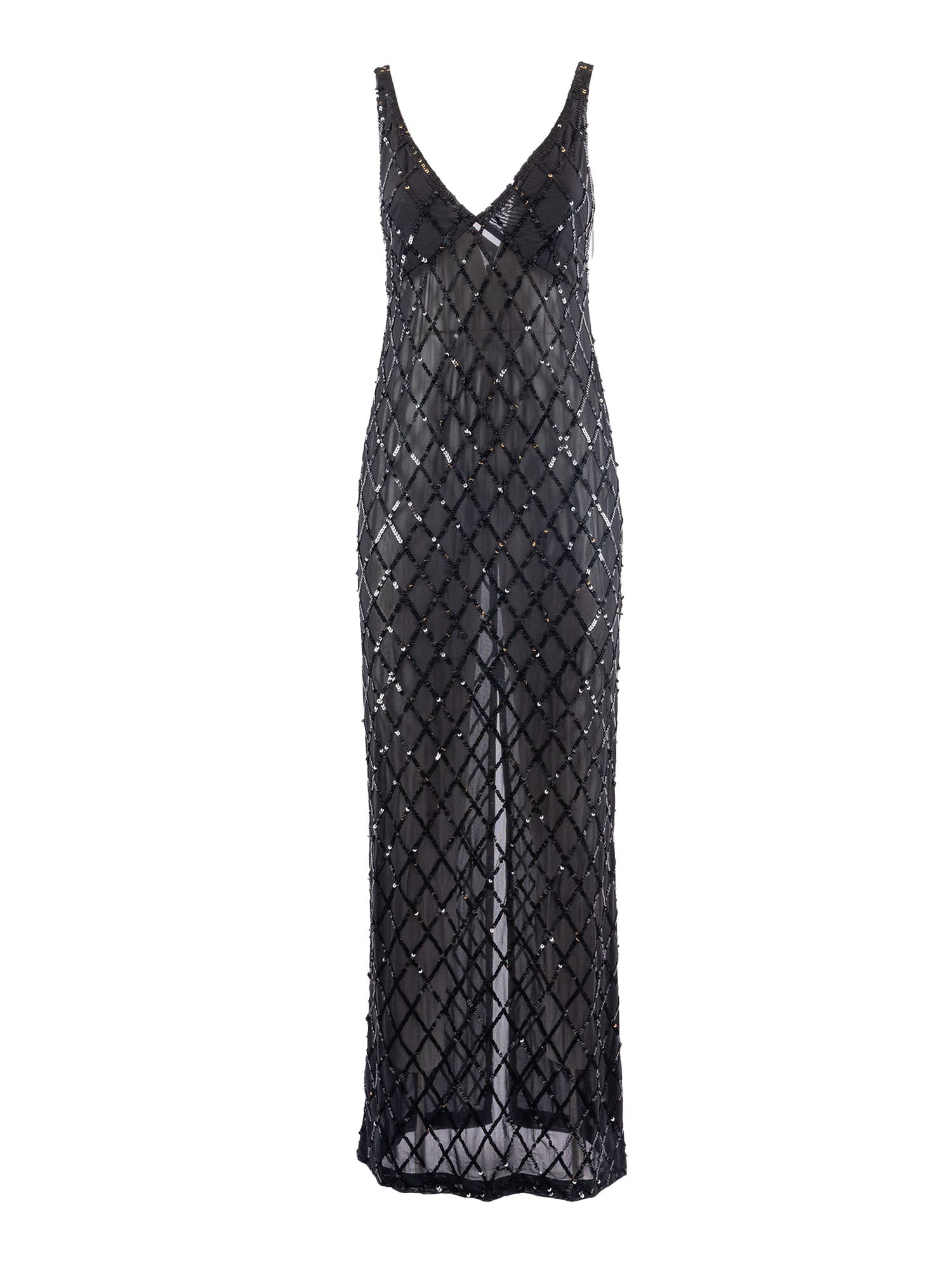 P.a.r.o.s.h Sequined Black Evening Dress With Deep V-neckline In Black