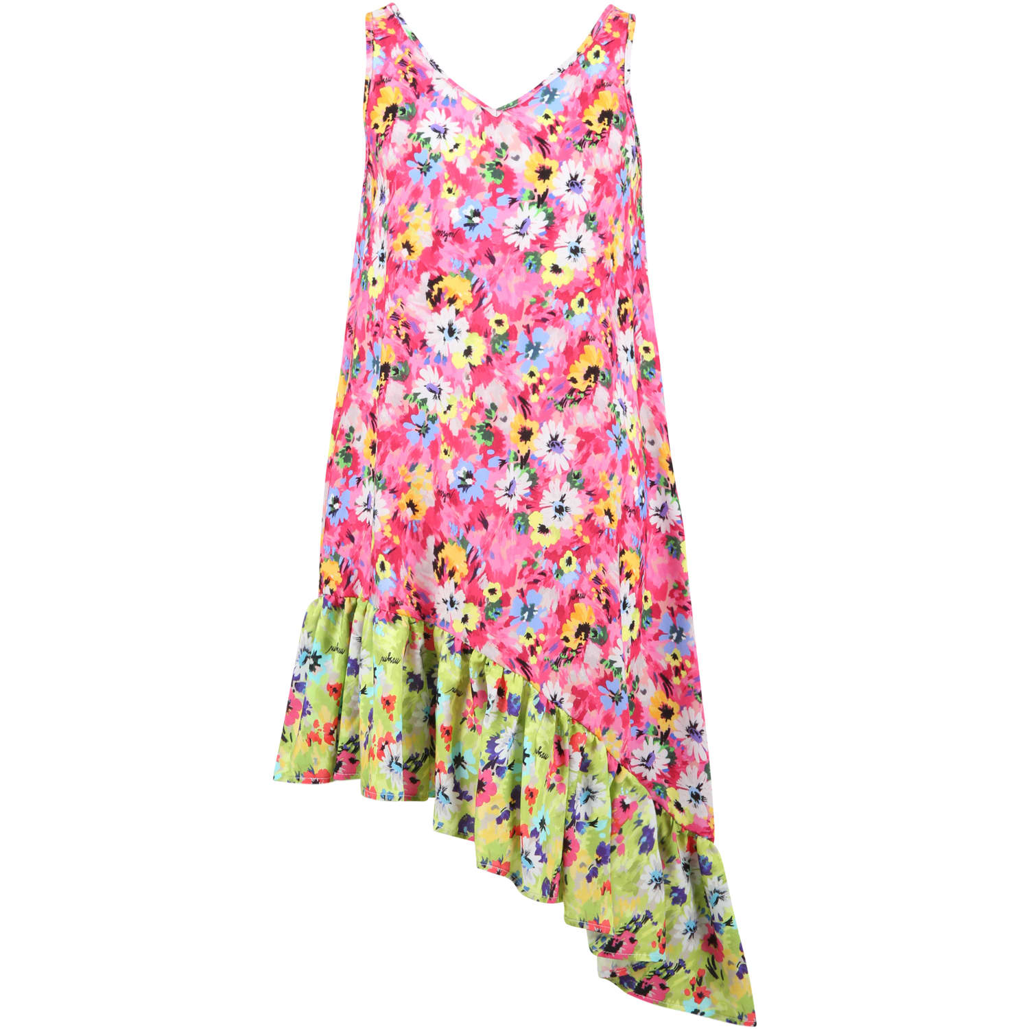 Shop Msgm Multicolor Dress For Girl With Floral Print In Fuchsia