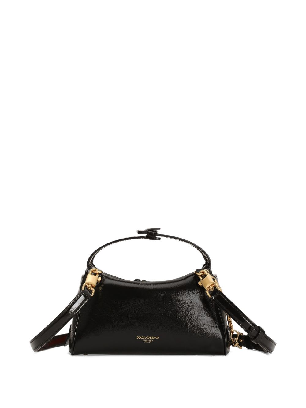 Dolce & Gabbana Vittoria Leather Bag Chain Strap Heart Charm In Black