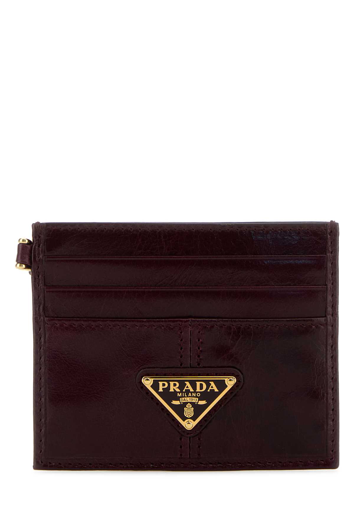 Prada Burgundy Leather Card Holder In Brown