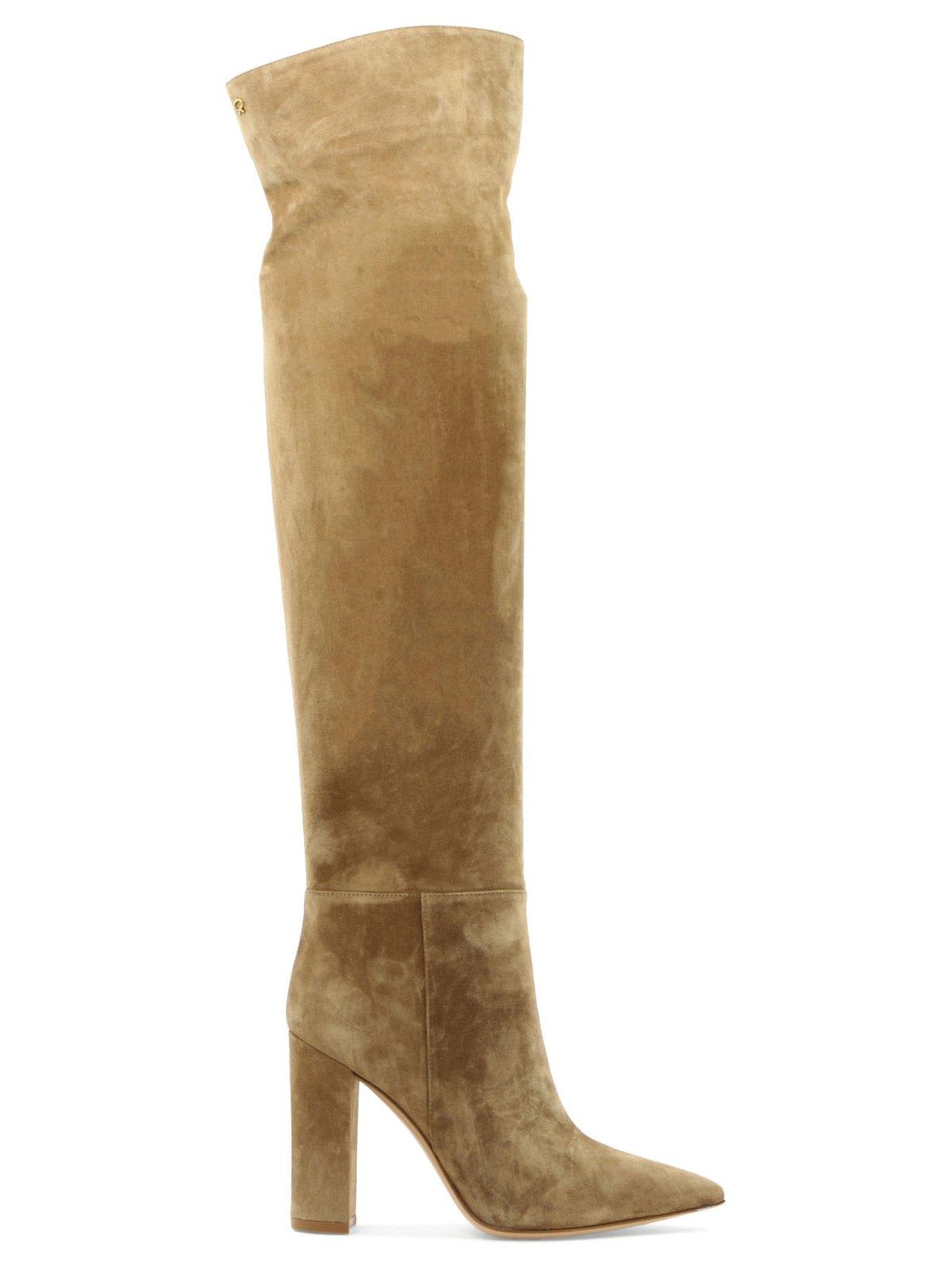 Gianvito Rossi Pointed-toe Heeled Boots In Camel