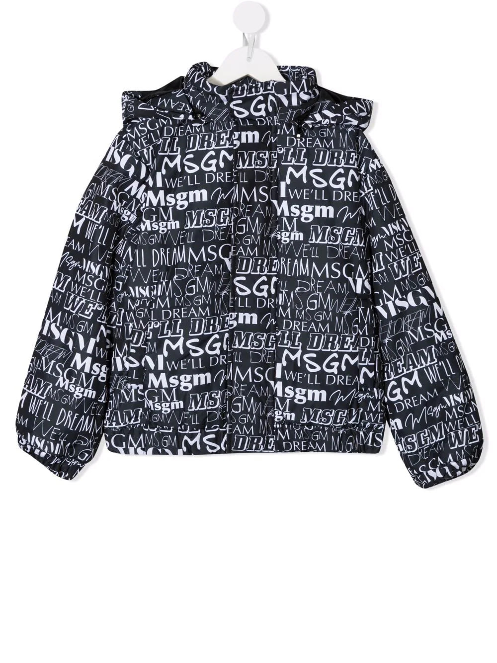 MSGM Kids Black Jacket With All-over Logo
