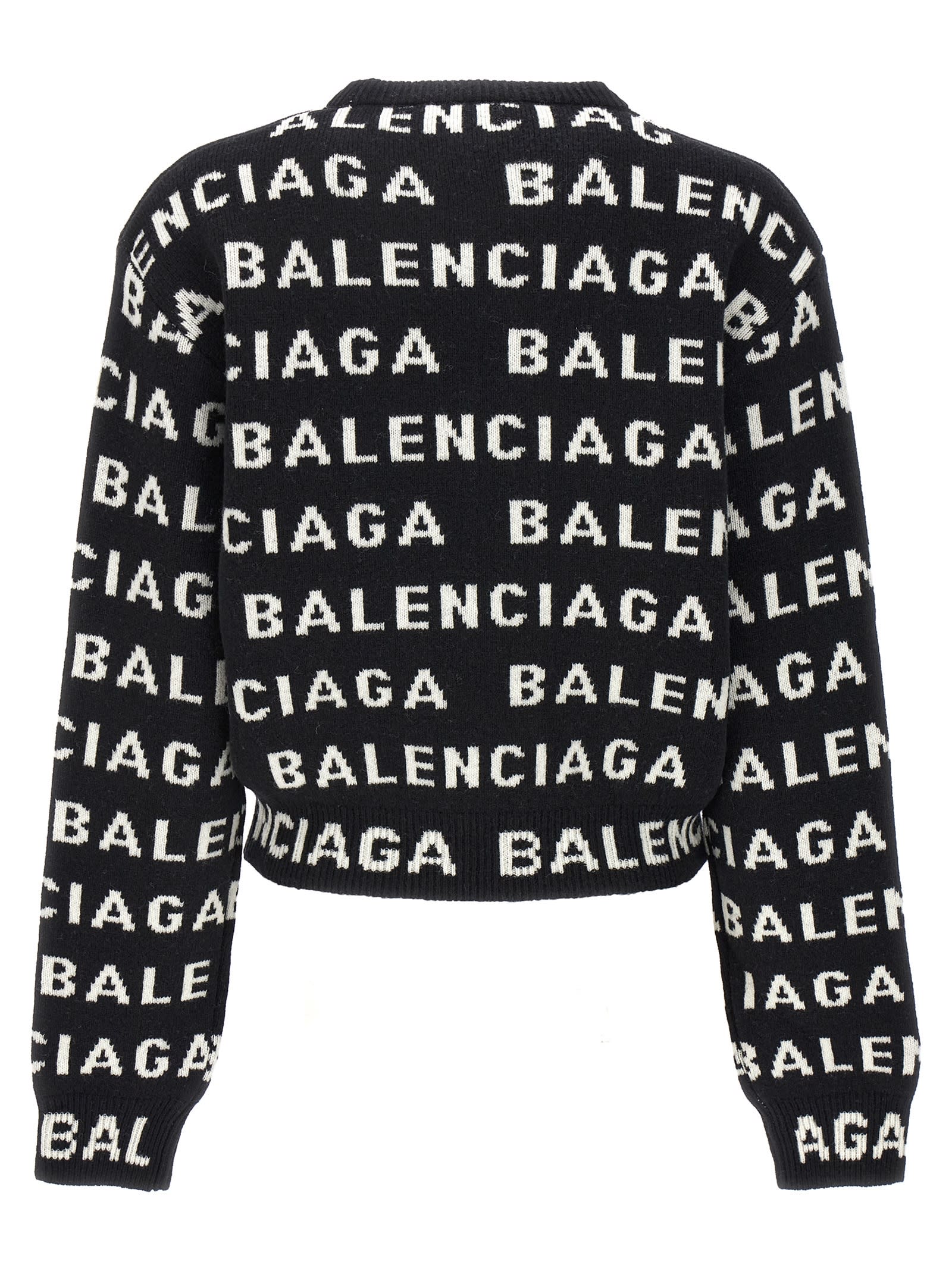 Shop Balenciaga All-over Logo Sweater In White/black