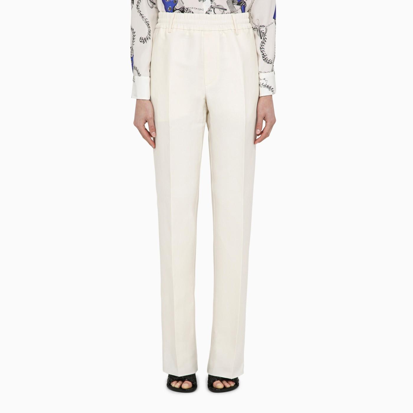 Shop Burberry White Viscose Blend Trousers