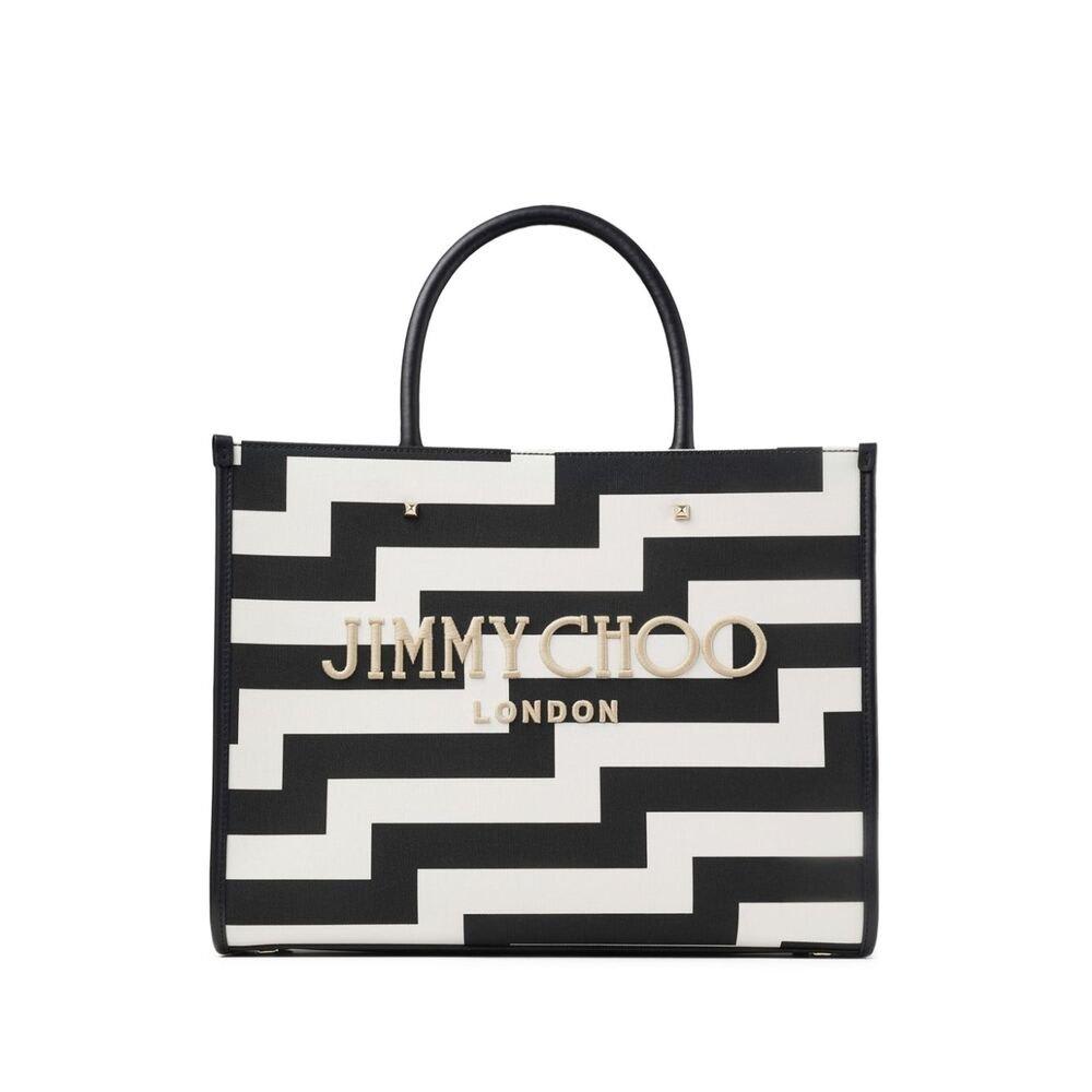 Jimmy Choo Avenue Logo Embroidered Tote Bag In White/black