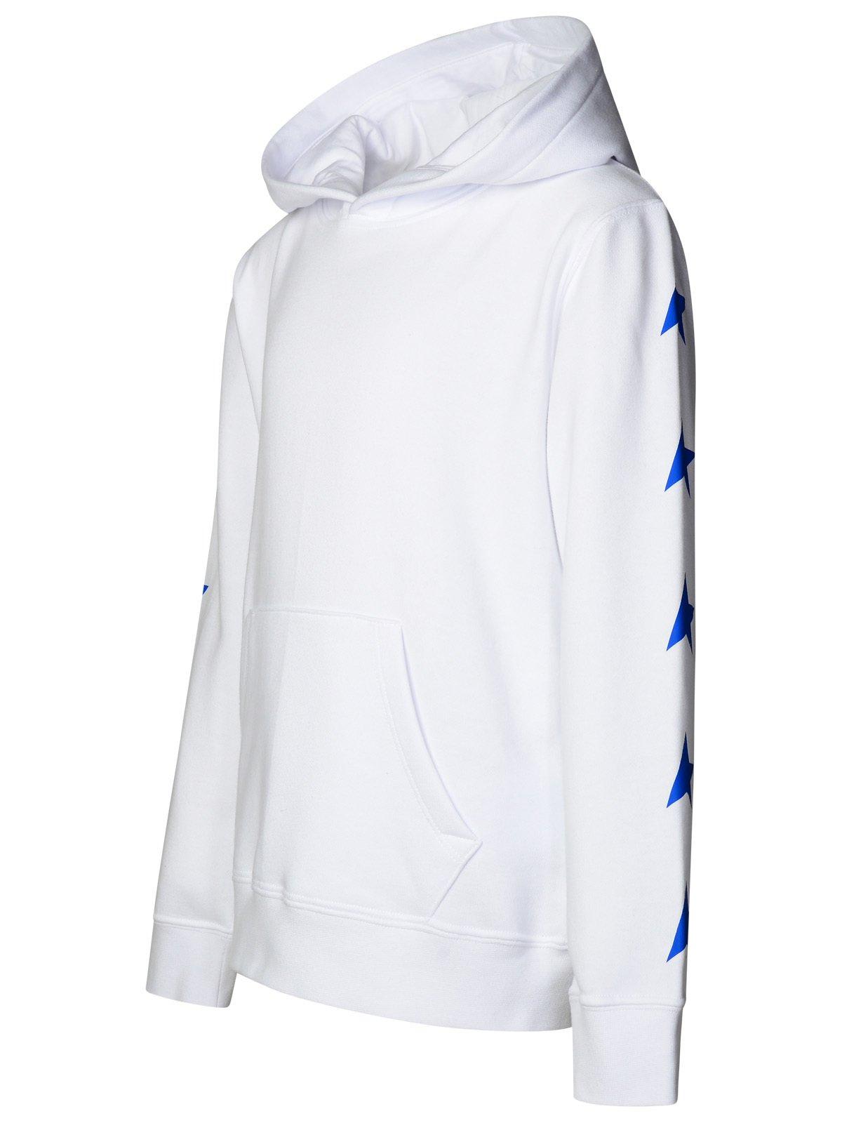 Shop Golden Goose Star-printed Long Sleeved Hoodie In White/ Blue Royal