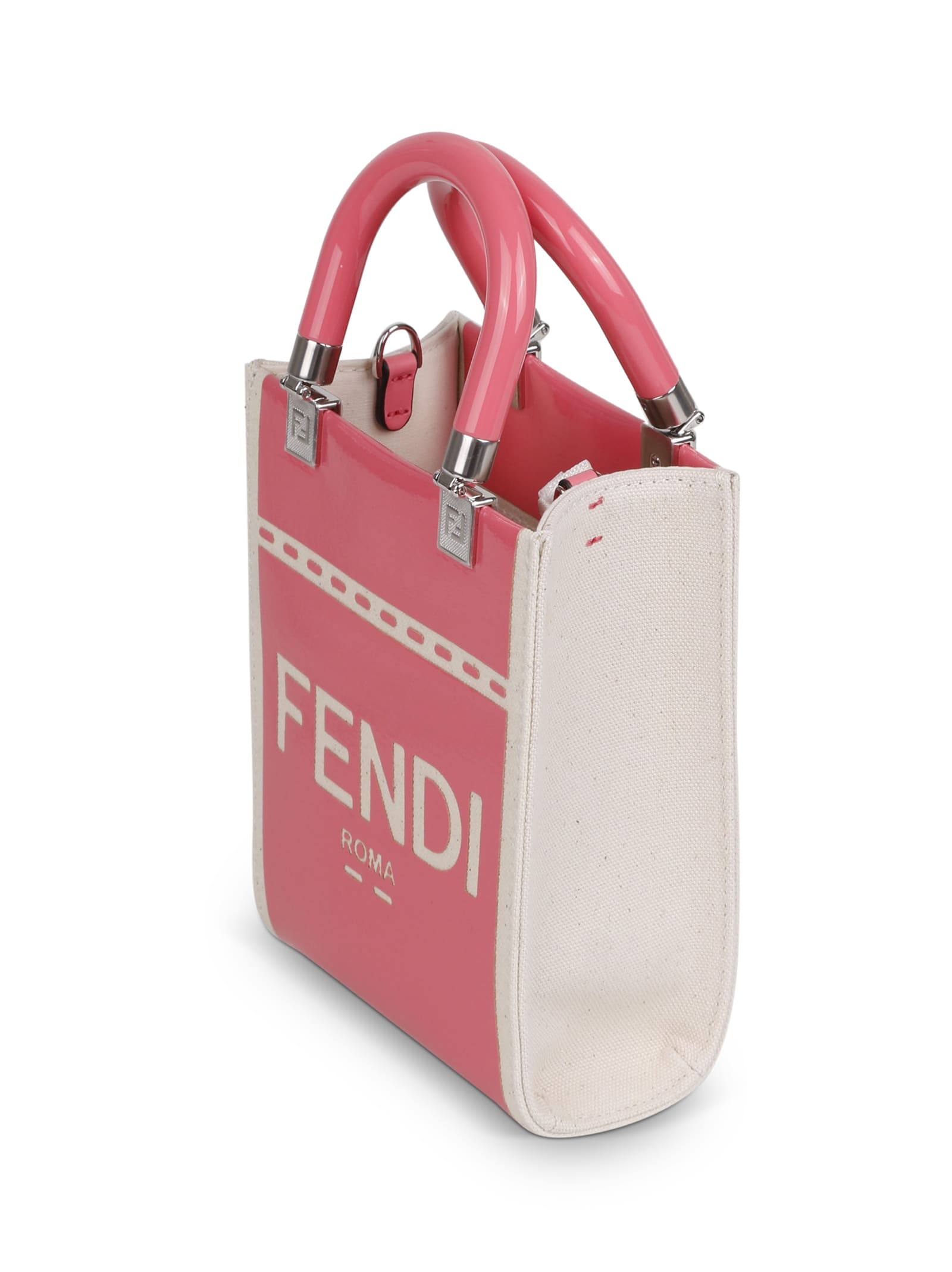 Fendi Sunshine Mini Bag In Canvas And Patent Leather In Rosa