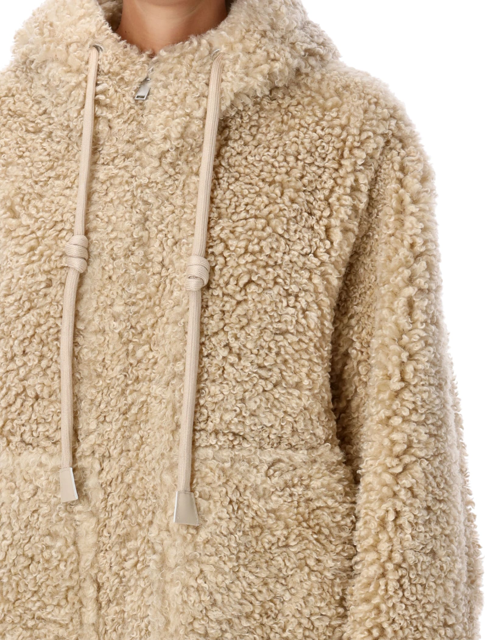 Shop Urbancode Hooded Eco Fur Jacket In Bisquit