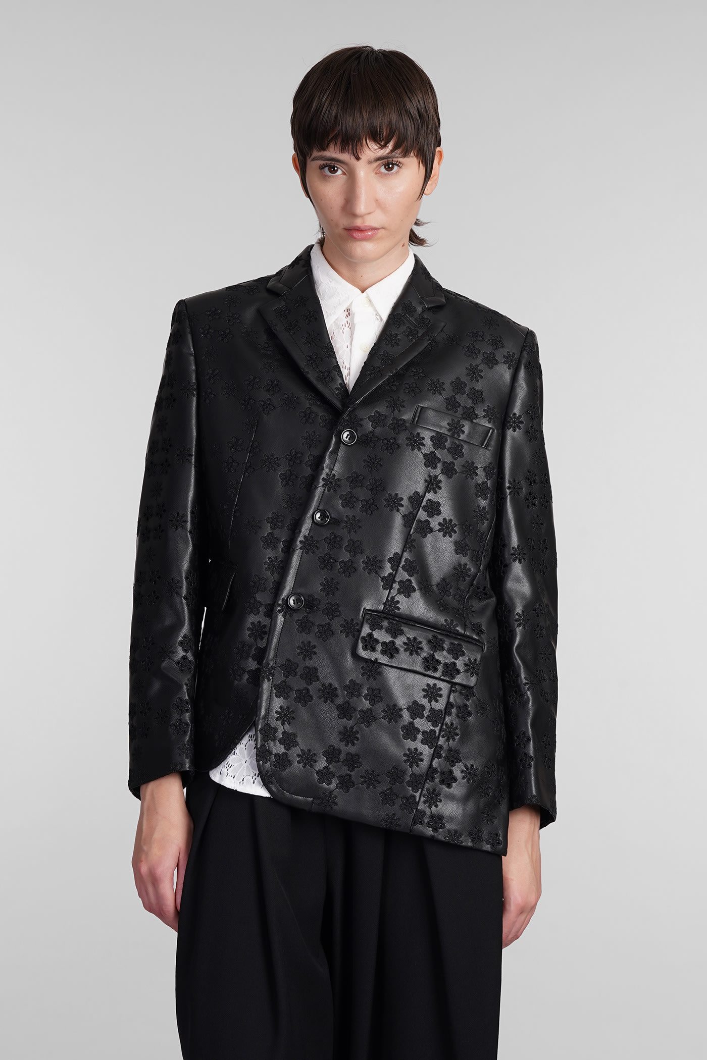 Shop Comme Des Garçons Leather Jacket In Black Polyuretan