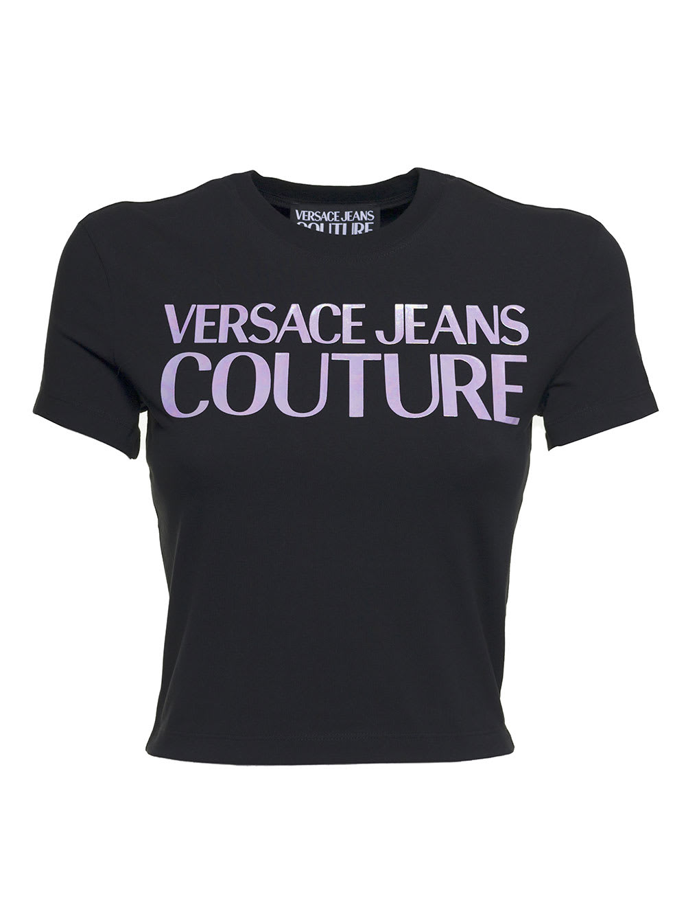 Versace Jeans Couture Black Cropped Cotton T-shirt With Logo Print