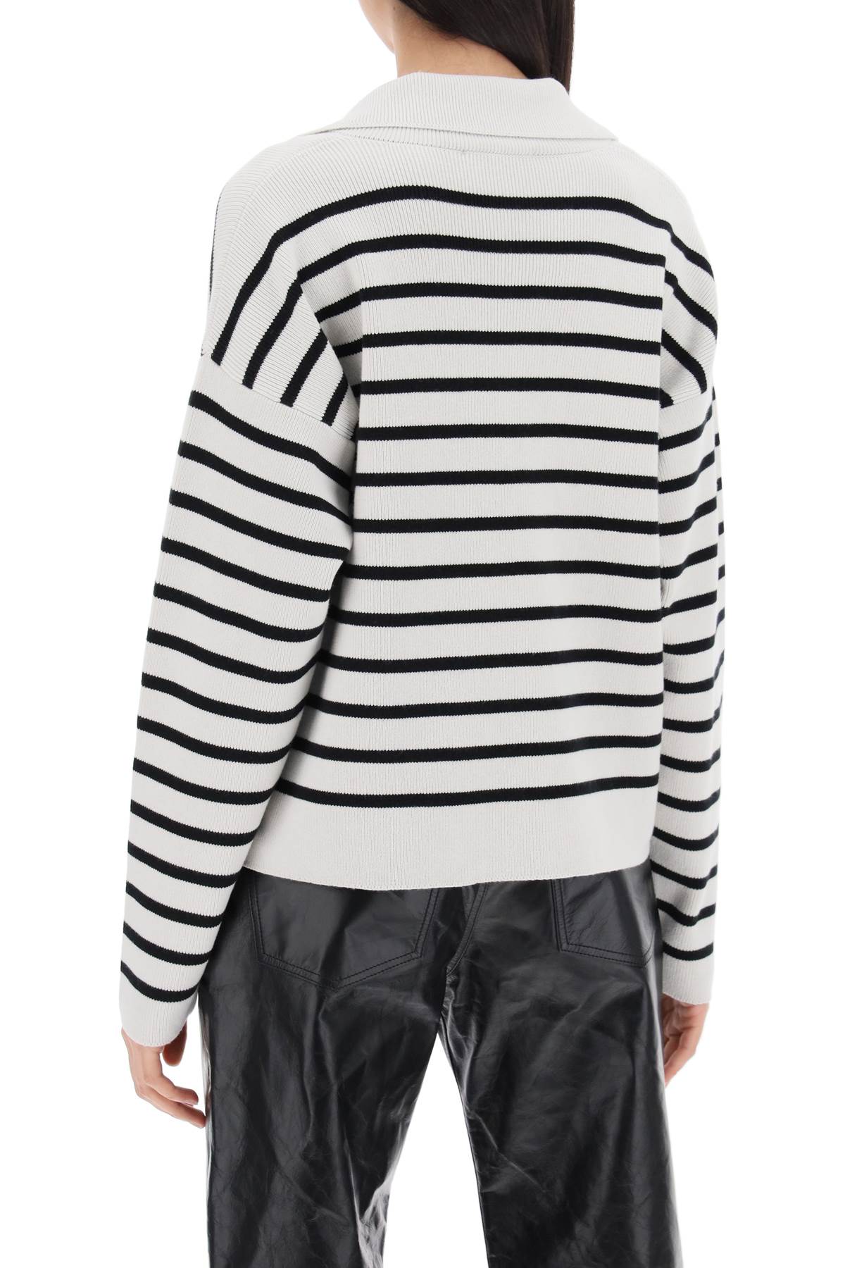 Shop Ami Alexandre Mattiussi Striped V-neck Magic Pullover Sweater. In Craie Noir (grey)