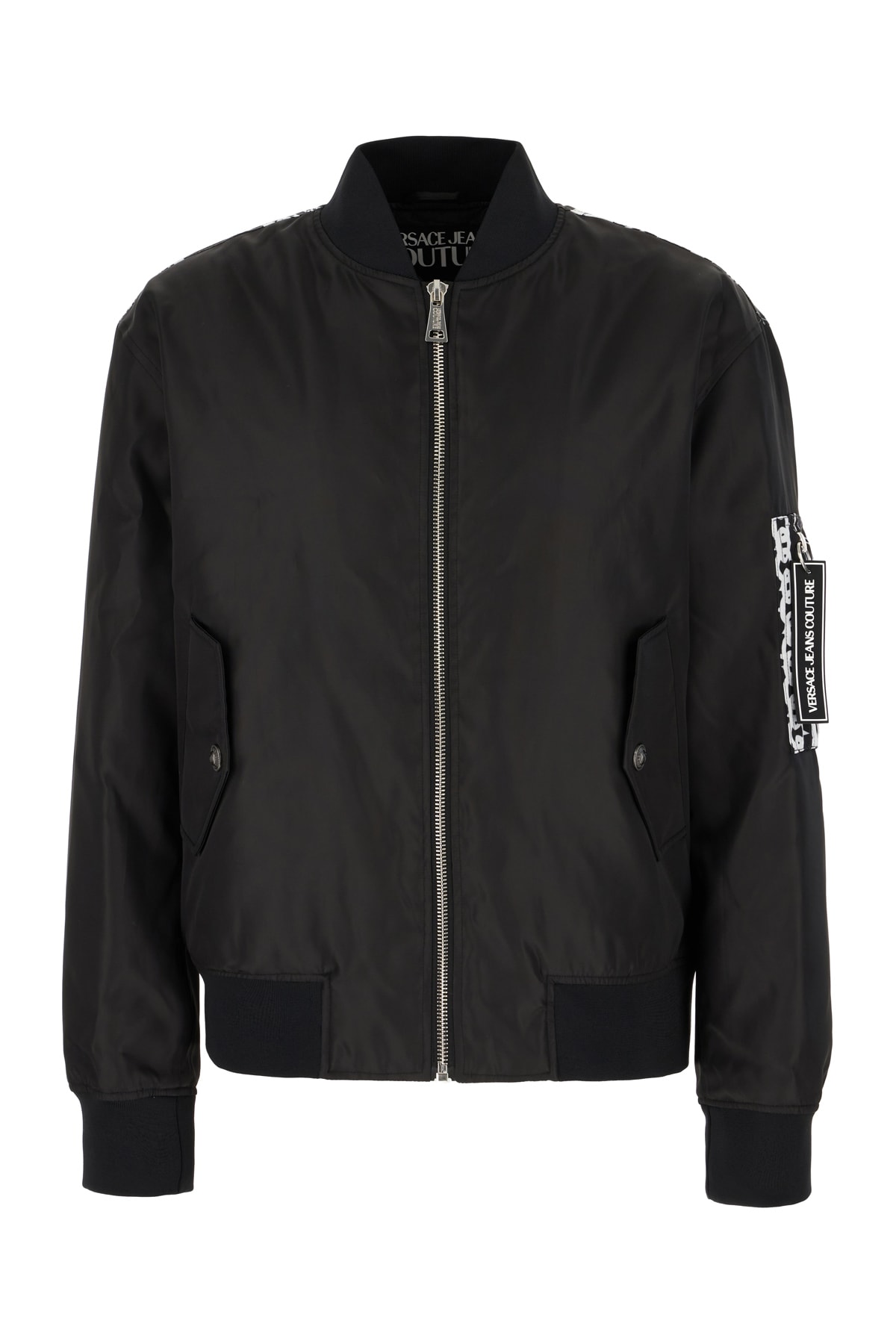 Shop Versace Jeans Couture Black Nylon Bomber Jacket In Black White