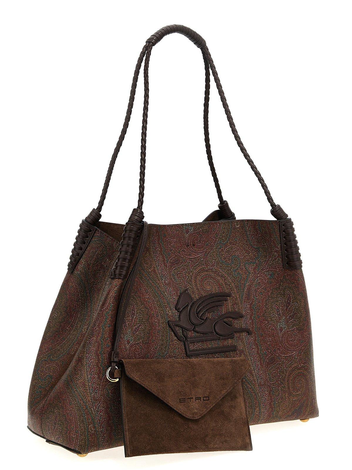 Shop Etro Medium Paisley Libra Tote Bag In Brown