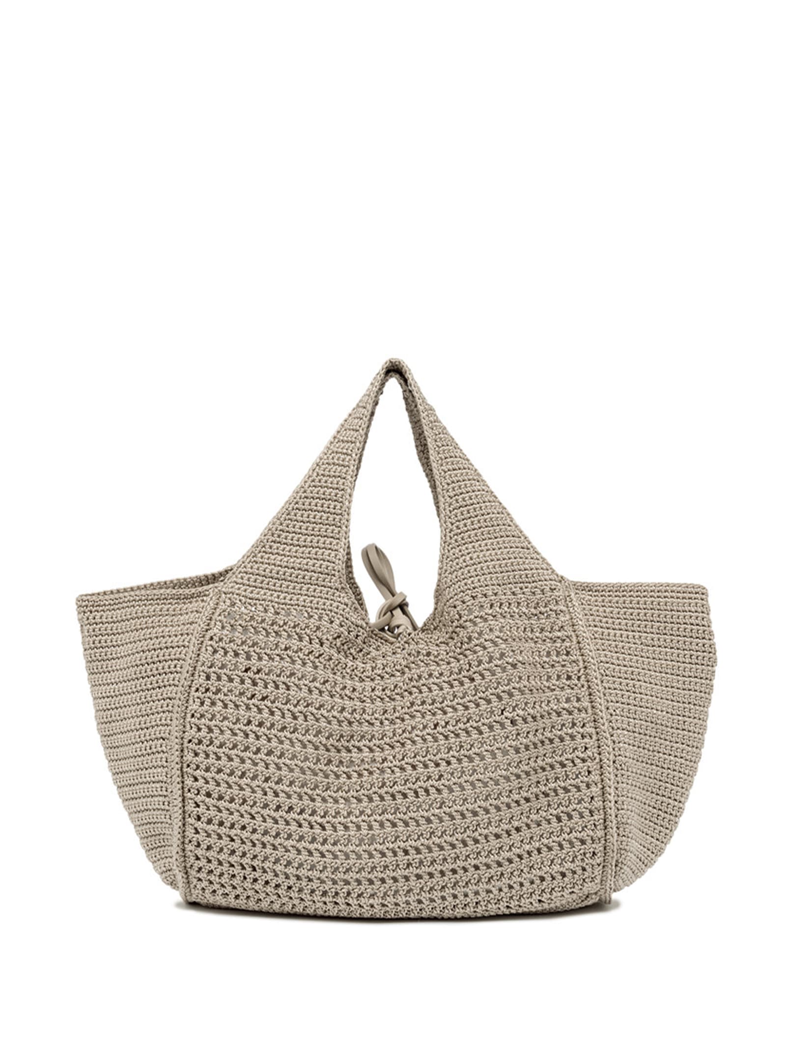 Shop Gianni Chiarini Gray Euforia Shopping Bag In Crochet Fabric In Perla