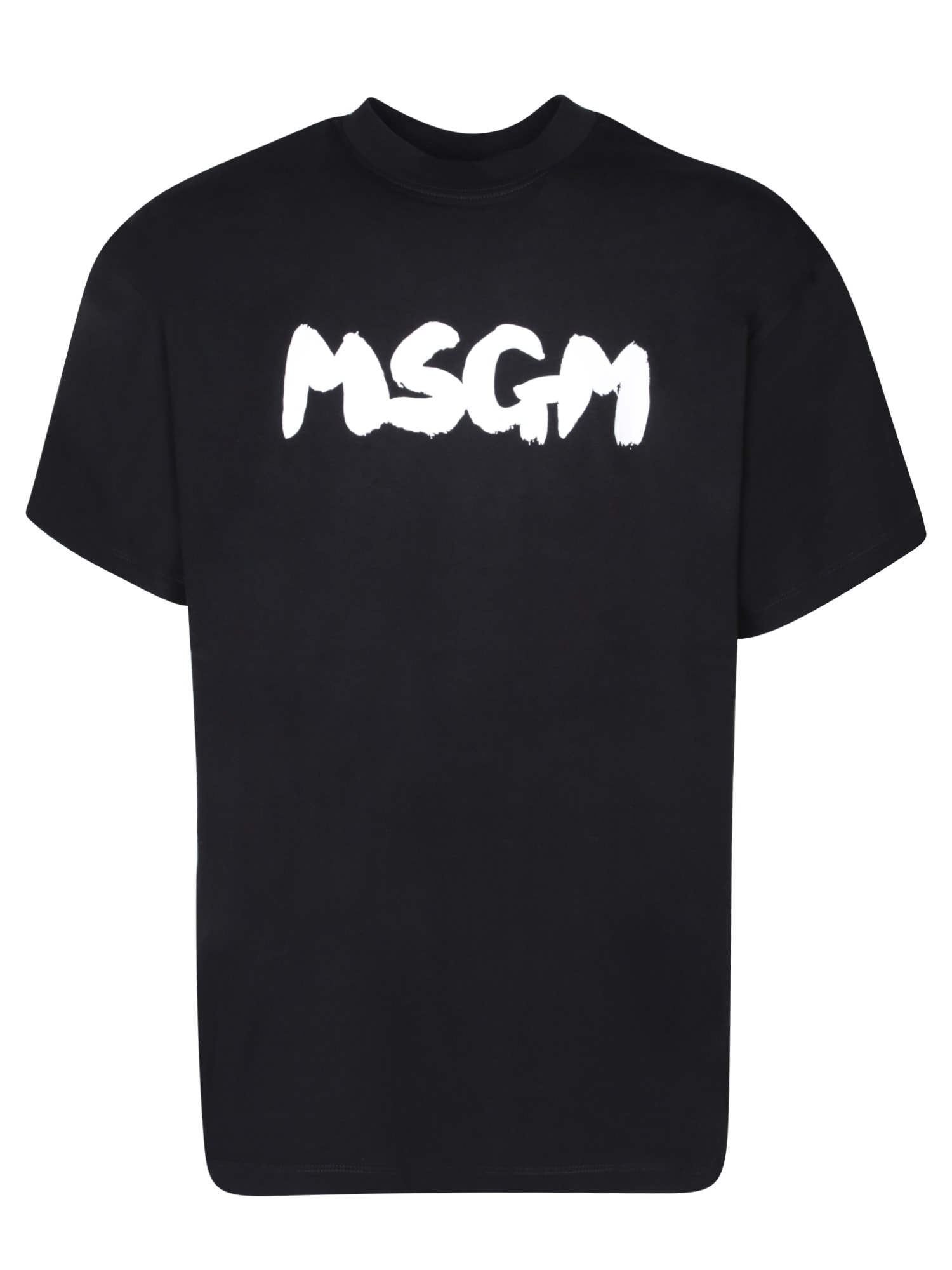 Shop Msgm Oversize Logo Black Brushed T-shirt