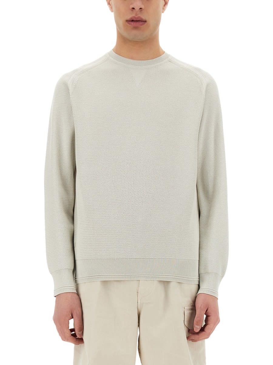 Belstaff Crew Neck Cotton Jersey Sweater In Beige