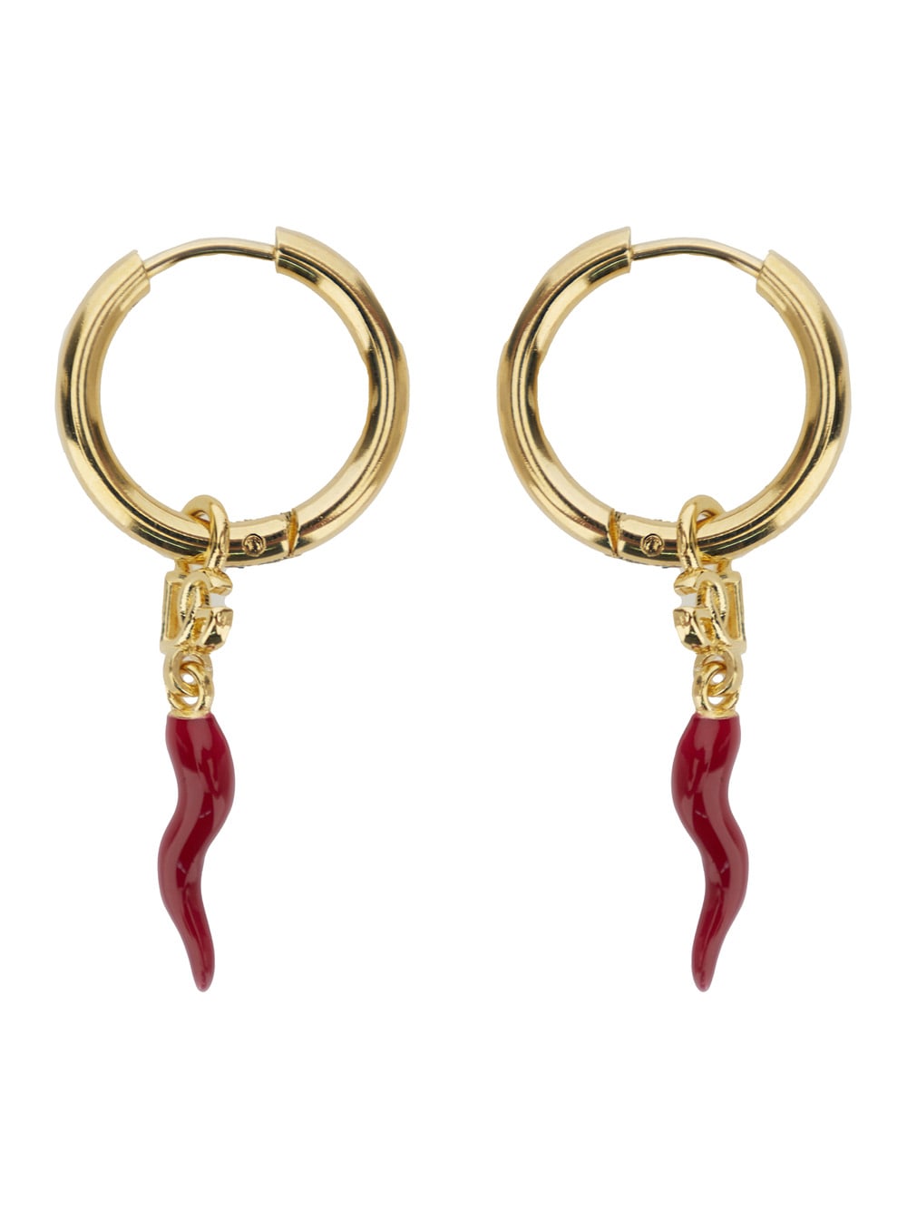 Shop Dolce & Gabbana Gold Tone Creole Earrings With Horn In Brass Woman In Metallic