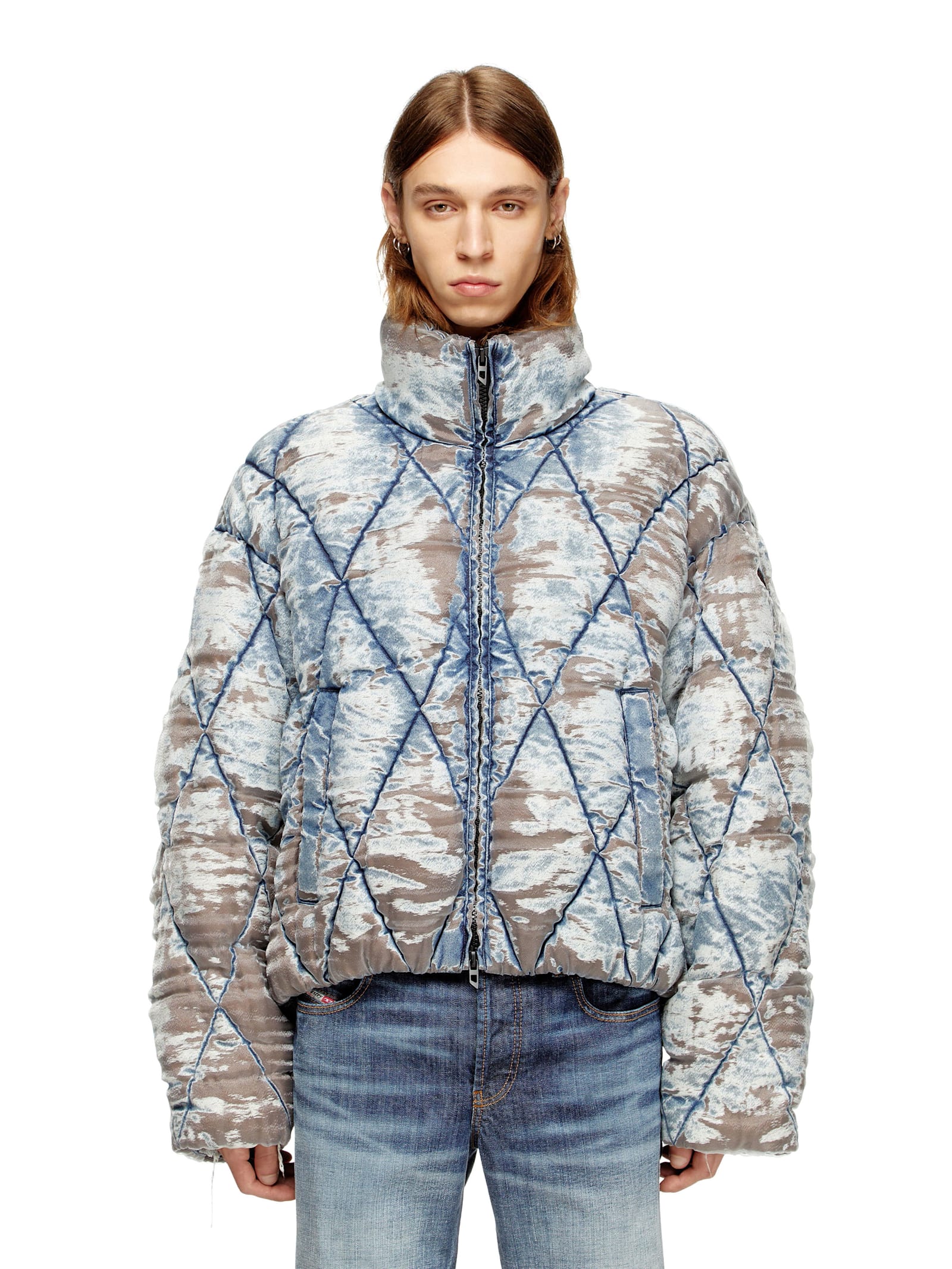 Diesel W-kons Down Jacket With Distressed Effect In Brown