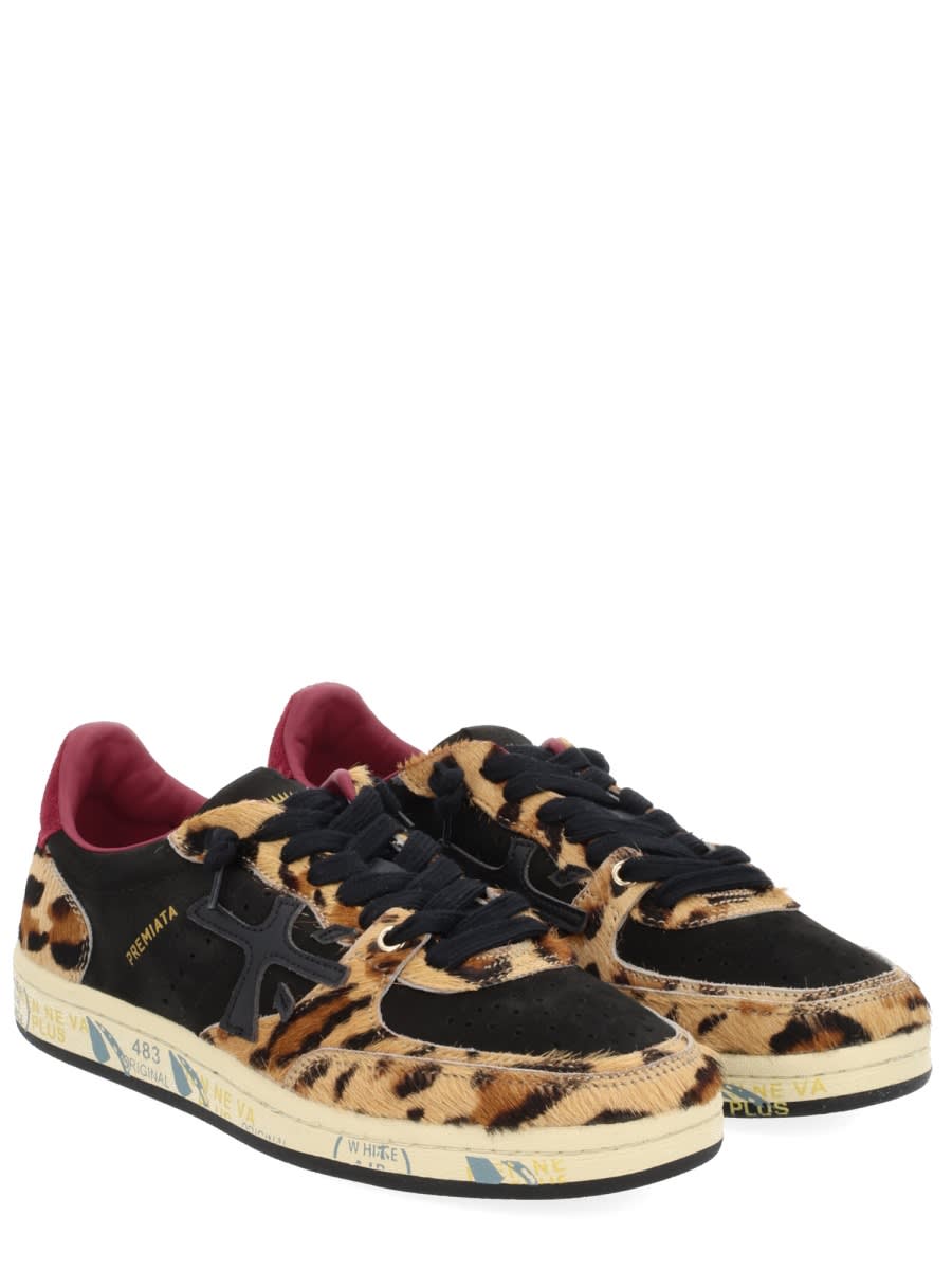 Premiata Leopard Print Low-top Sneakers With Black Suede Overlays In Multi