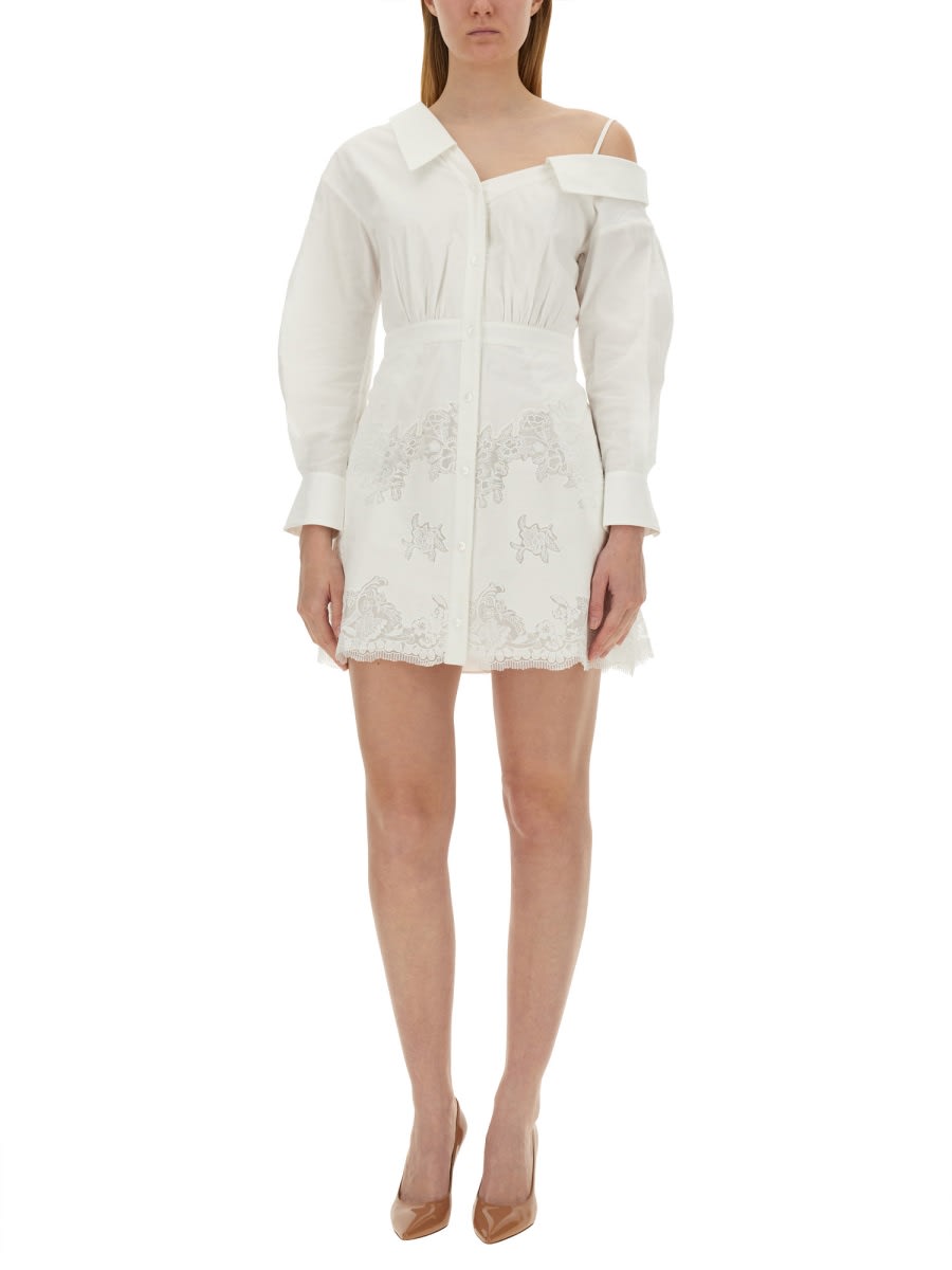 Shop Self-portrait Cotton Lace Mini Dress In White