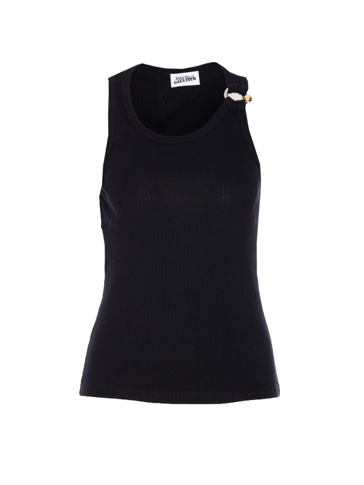 Jean Paul Gaultier Tank Top With Gold-tone Hardware And Ribbed Texture In Black