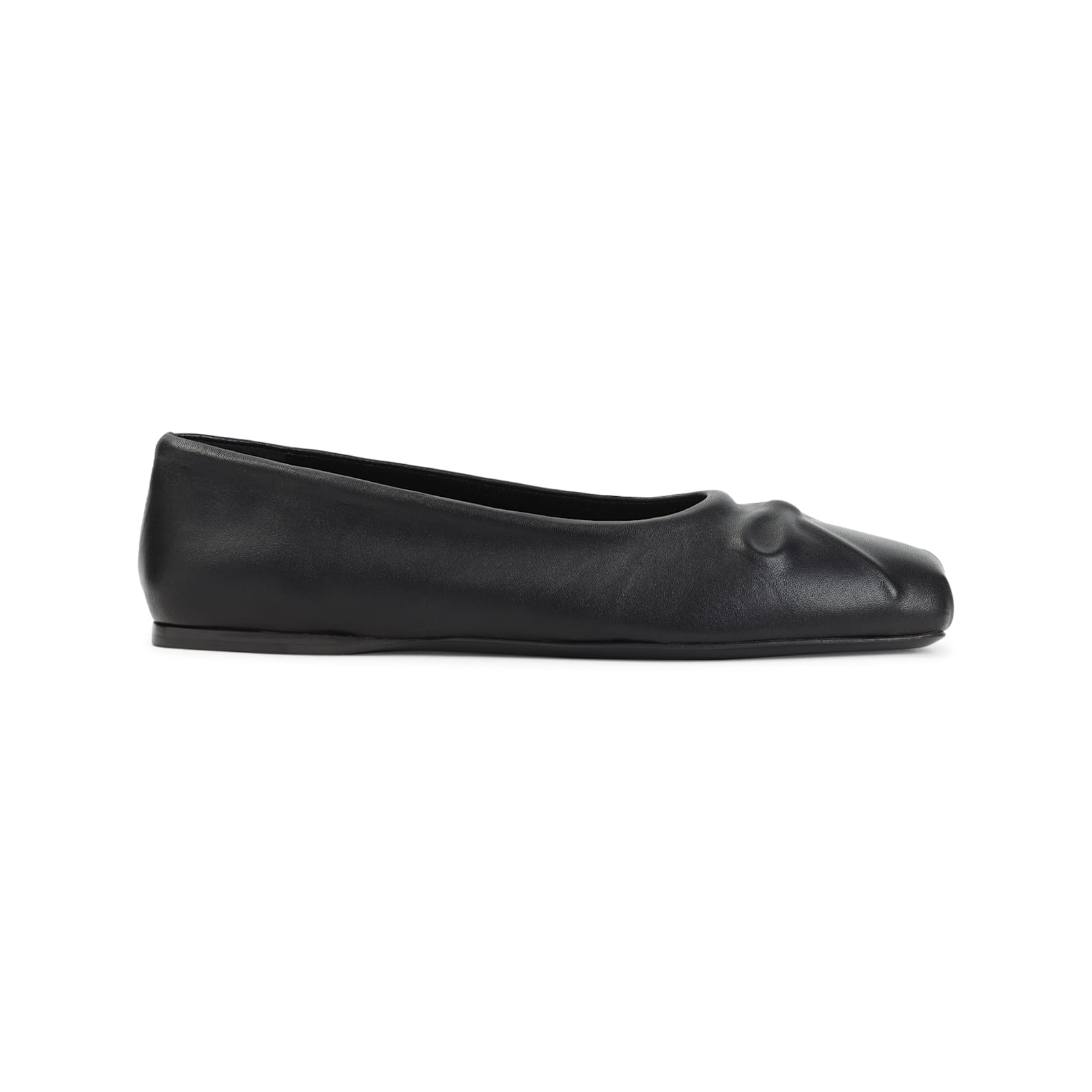 Marni Refined Black Leather Flats With Gathered Detail In Black
