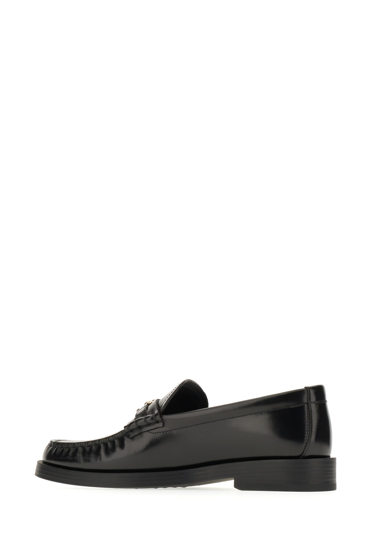 Jimmy Choo Leather Loafers With Glossy Finish And Metallic Accent In Black