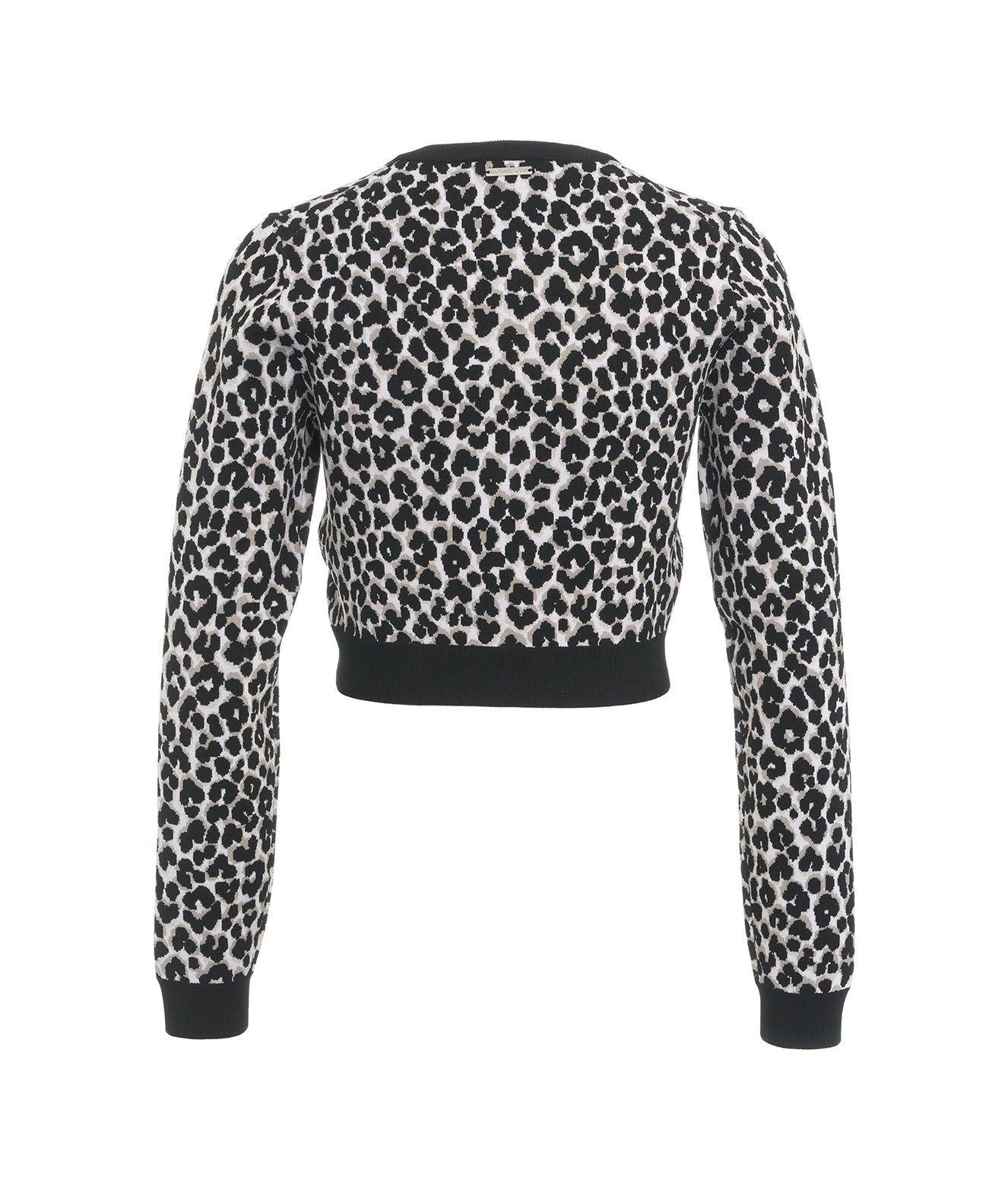 Shop Michael Kors Michael Leopard Jacquard Knit Zip Cardigan In Nero-leopardato