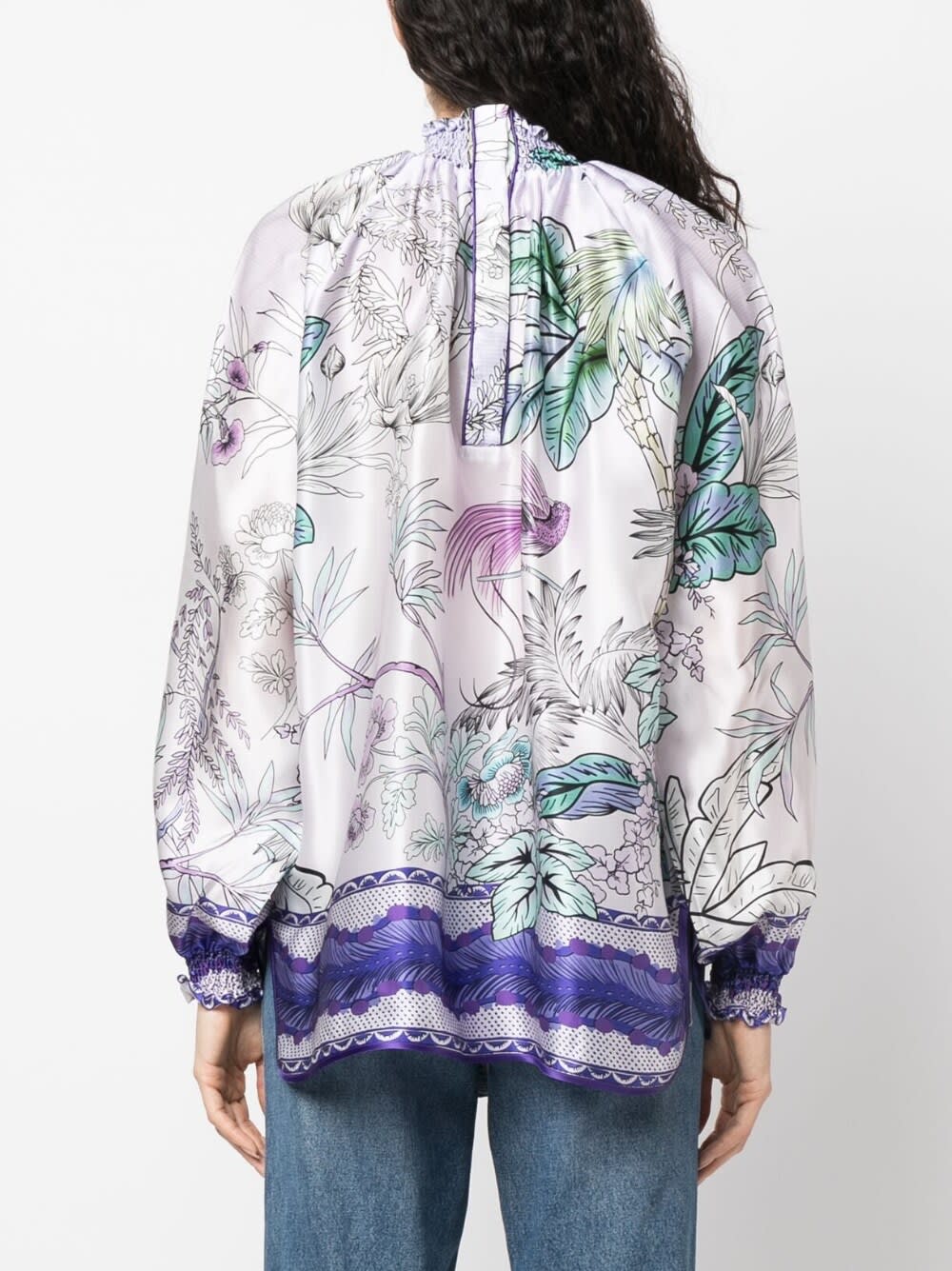 F.r.s For Restless Sleepers Light Purple High Neck Printed Silk Blouse