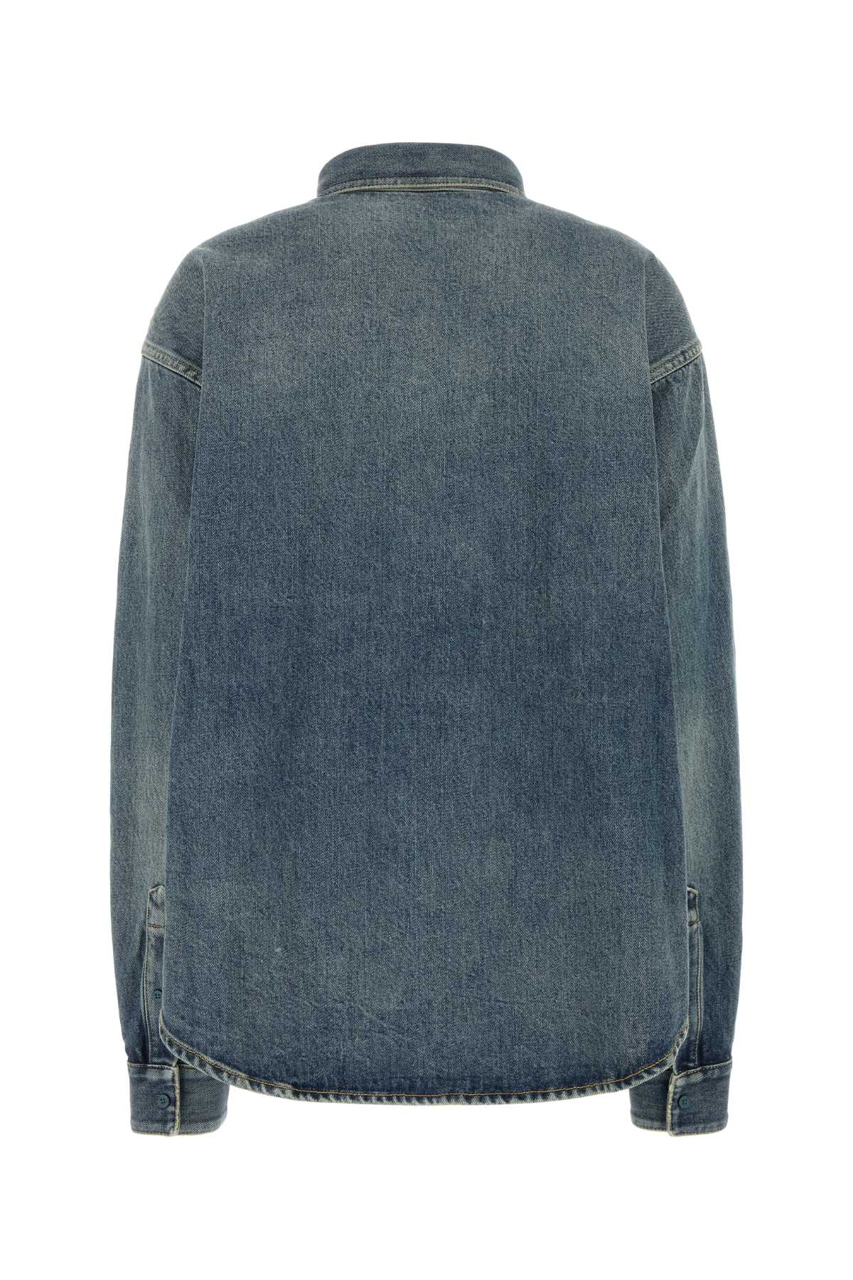 Balenciaga Blue Oversized Shirt With Chest Pocket And Washed Effect In Cotton Woman In Blu