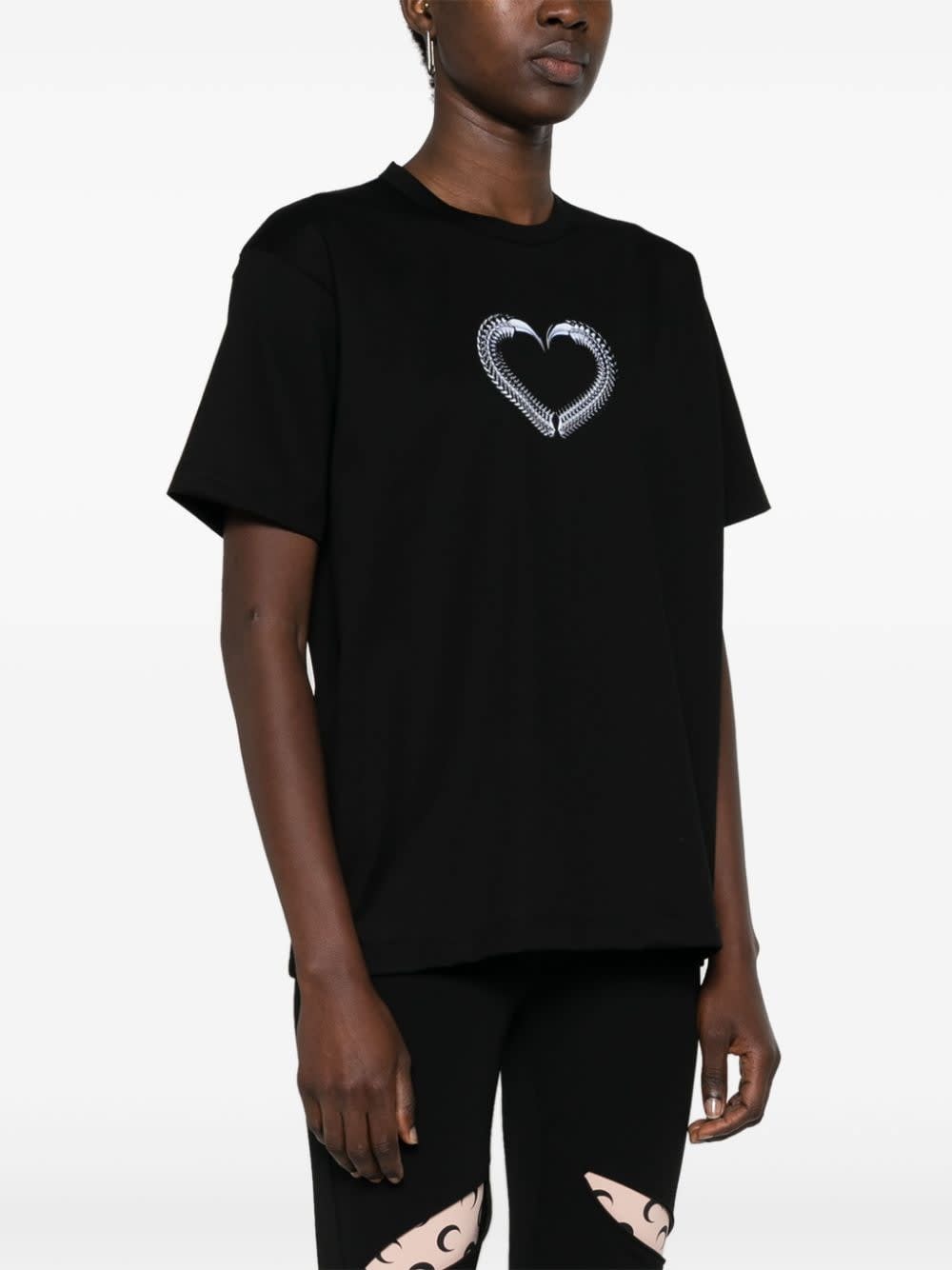 Junya Watanabe Crew Neck Graphic-heart Print T-shirt In Black